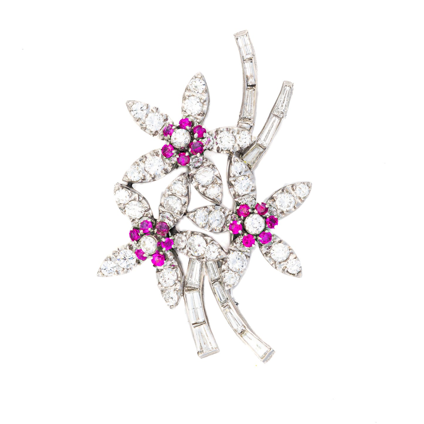 Floral Diamond and Ruby Brooch
