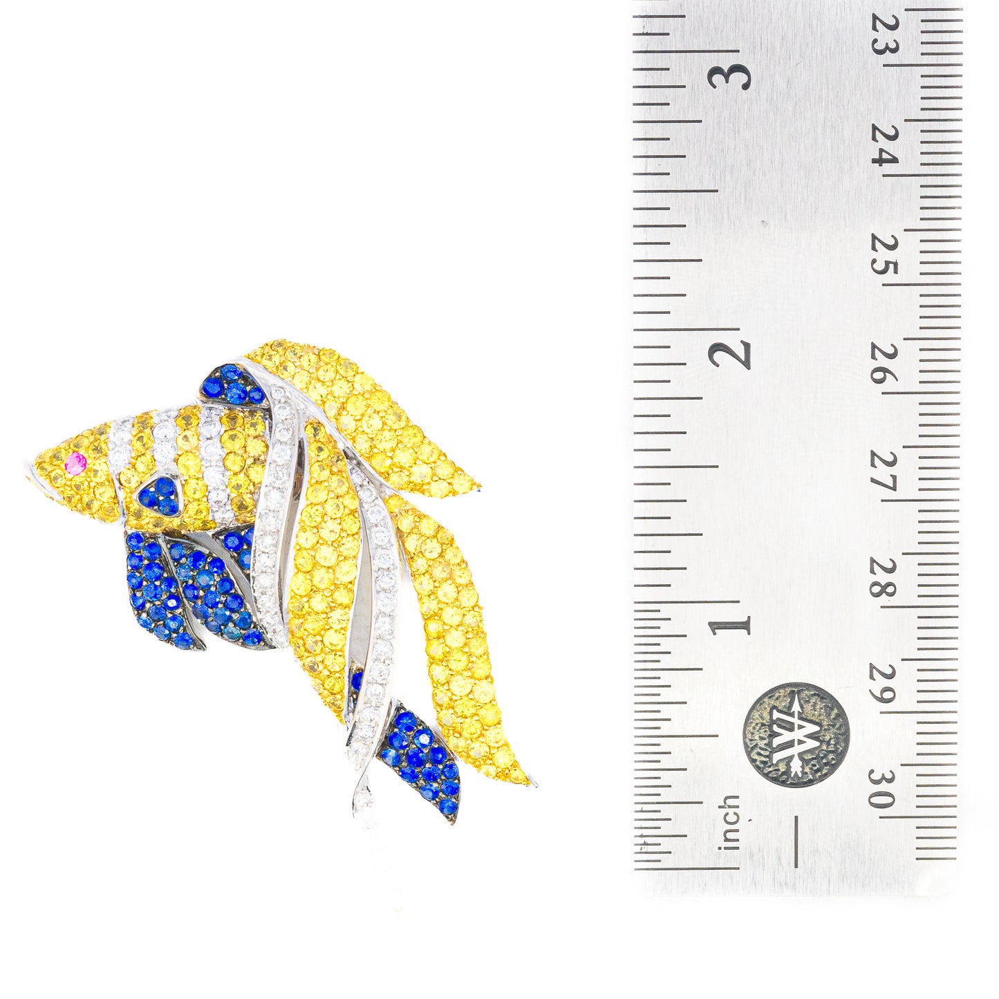 Multi-Gemstone Fish Brooch in White Gold