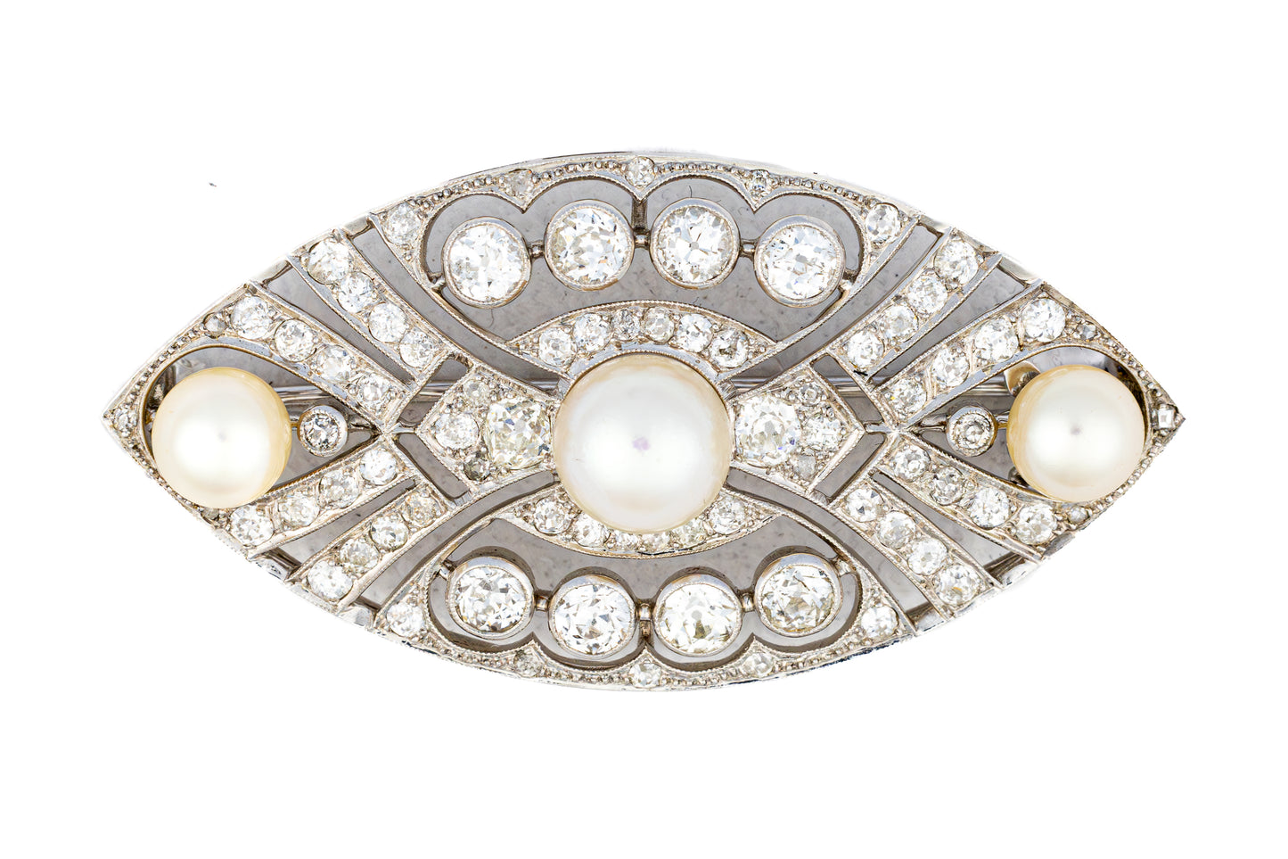 Art Deco Pearl and Diamond Platinum Brooch