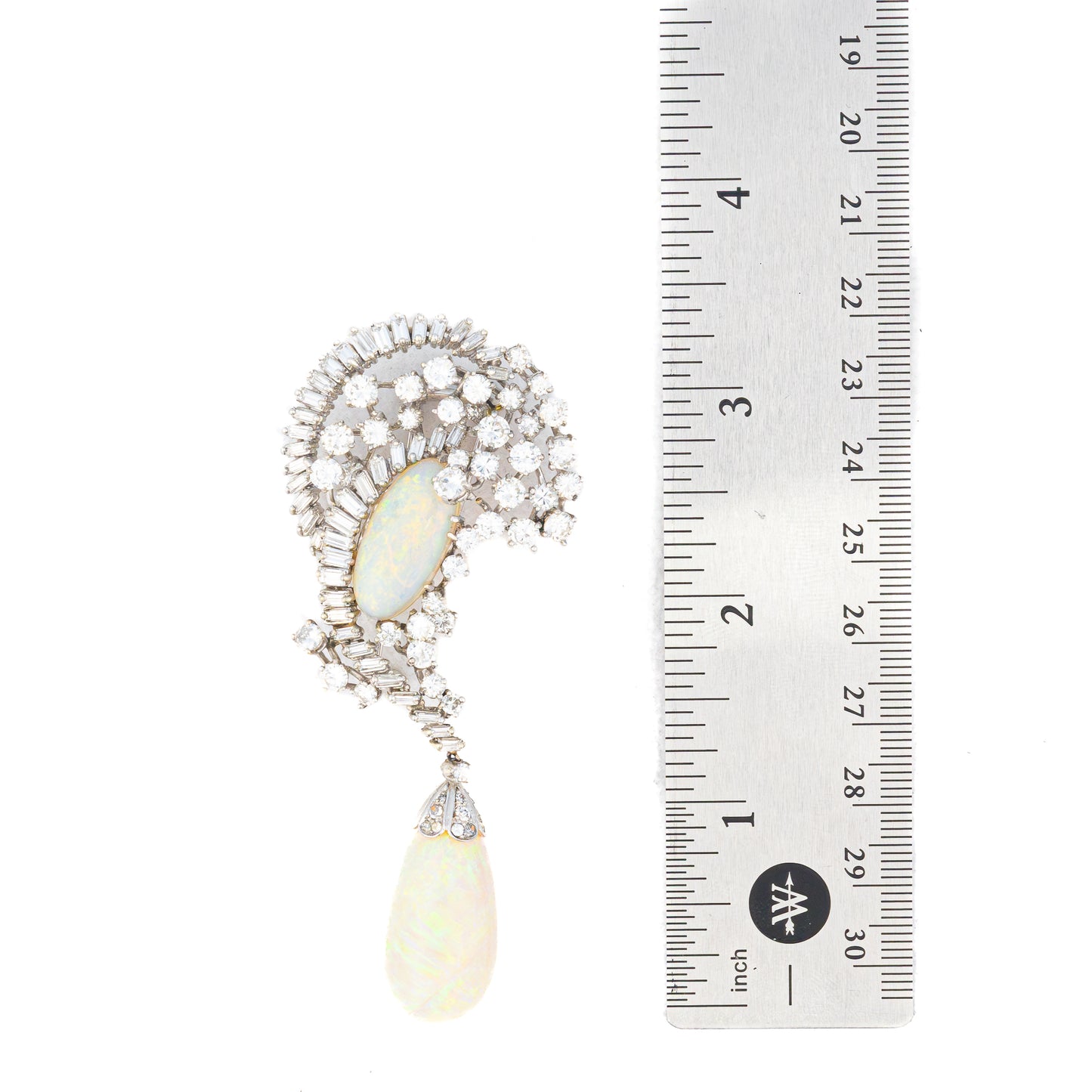 Opal and Diamond Platinum Brooch