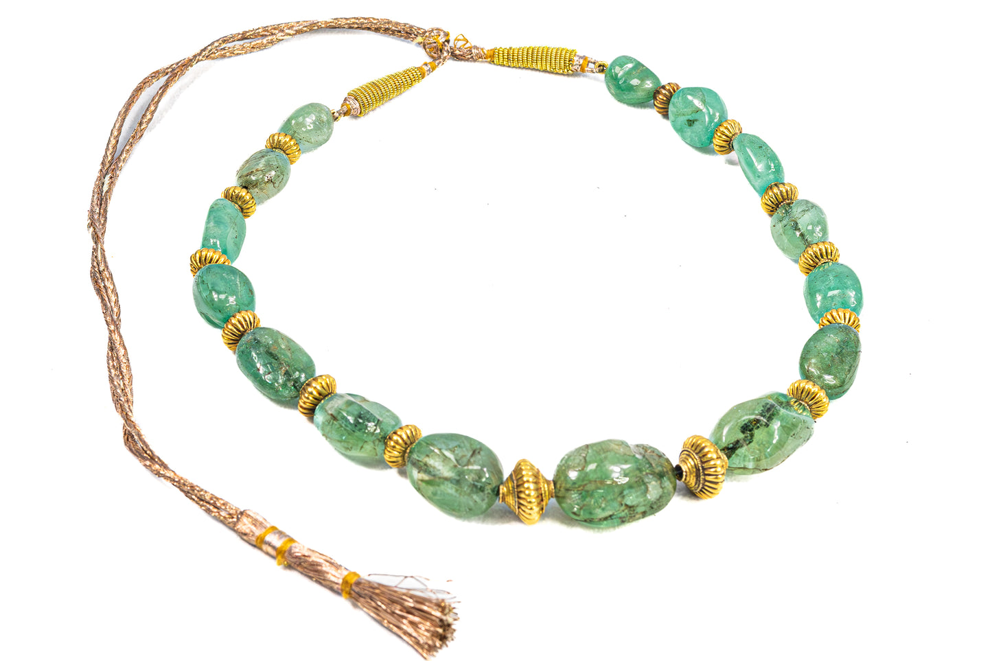 Antique Indian Gold and Emerald Bead Necklace