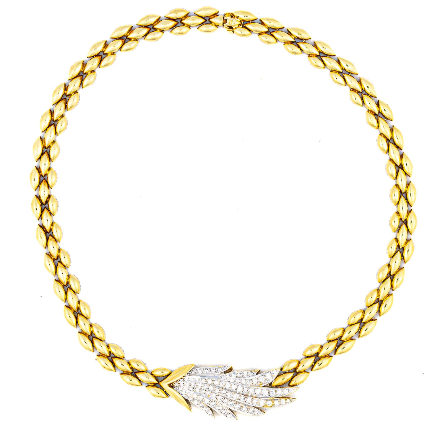 Diamond Feather Motif Gold Necklace