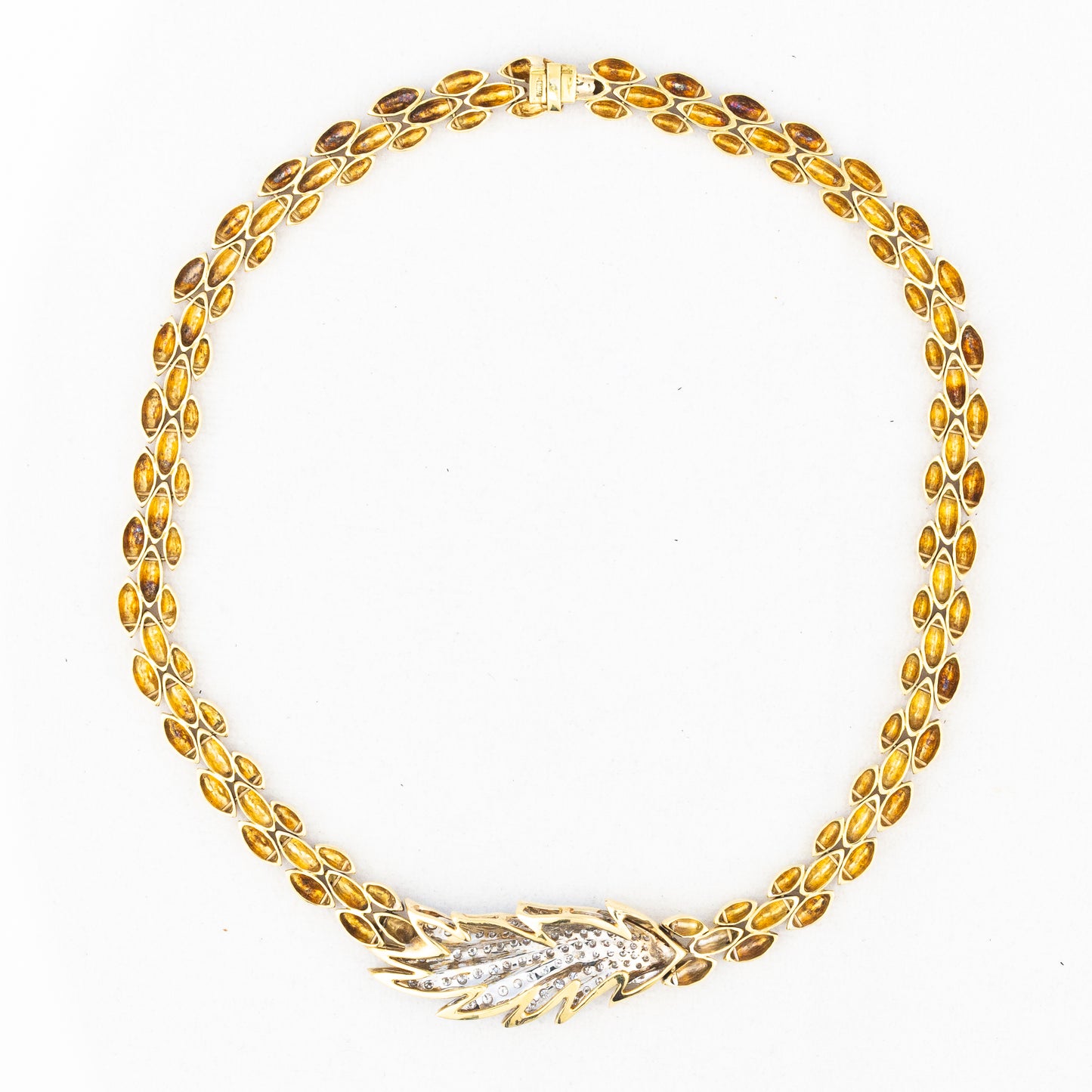 Diamond Feather Motif Gold Necklace