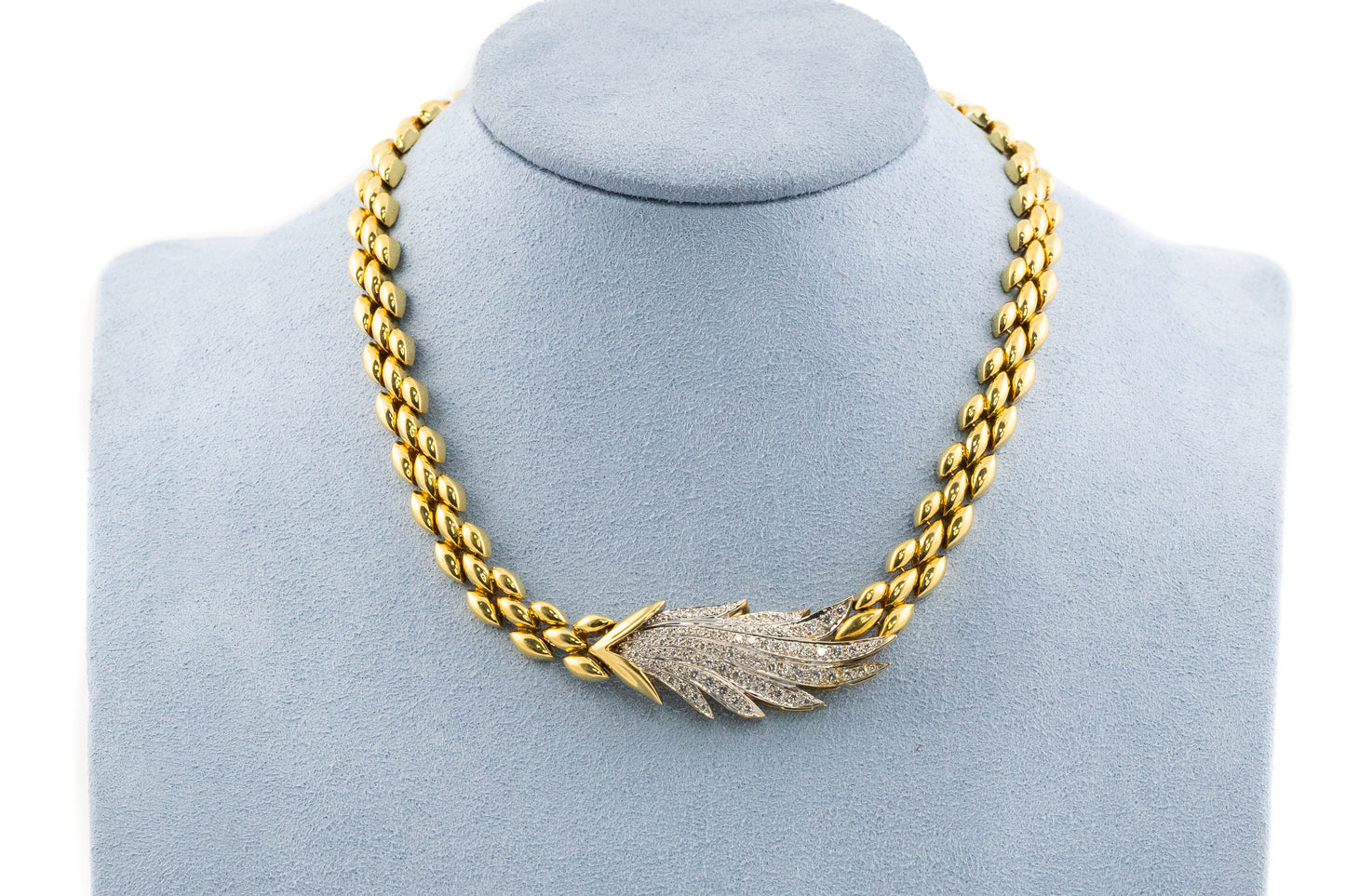 Diamond Feather Motif Gold Necklace