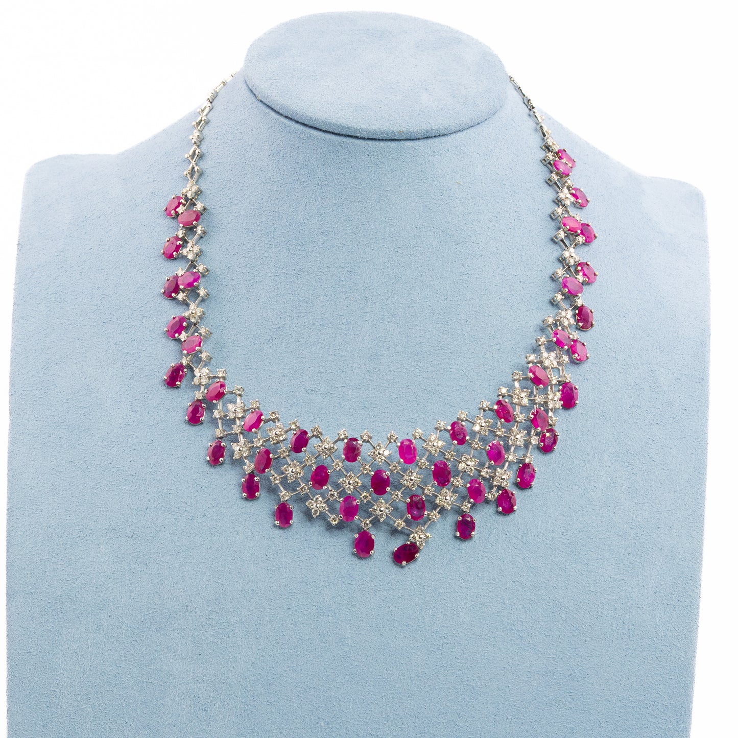 Ruby and Diamond Cascade White Gold Necklace