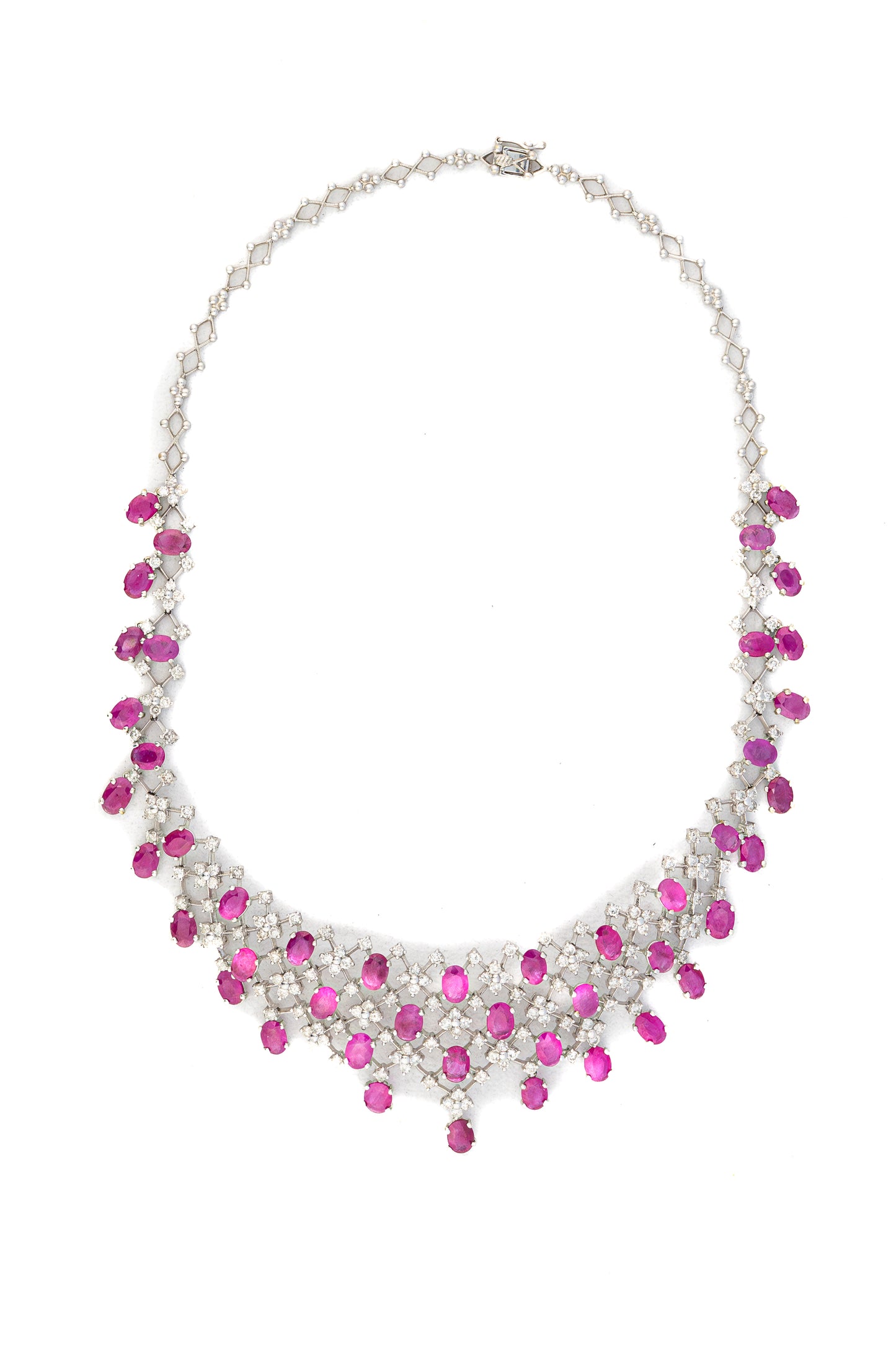 Ruby and Diamond Cascade White Gold Necklace