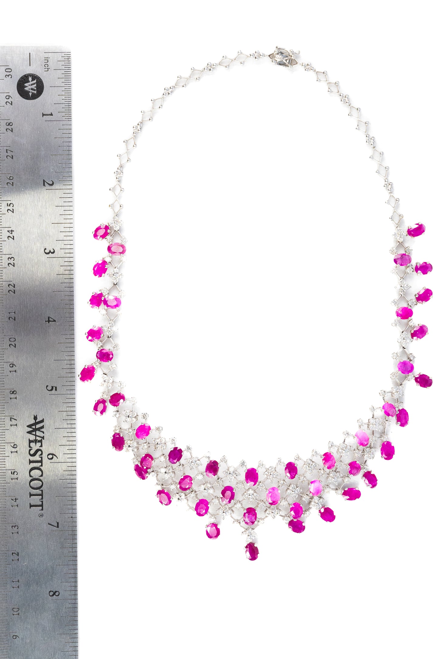 Ruby and Diamond Cascade White Gold Necklace