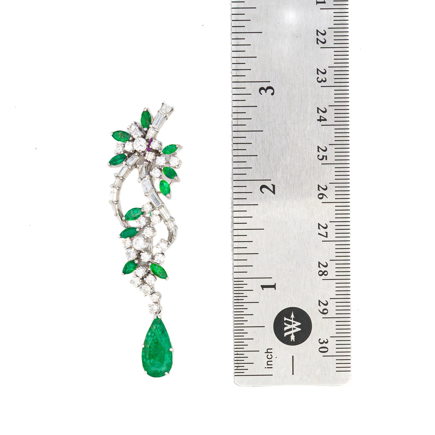 Emerald and Diamond Floral Drop Brooch