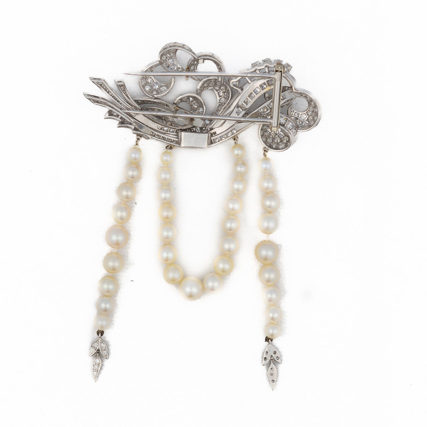 Retro Diamond and Pearl Cascading Brooch