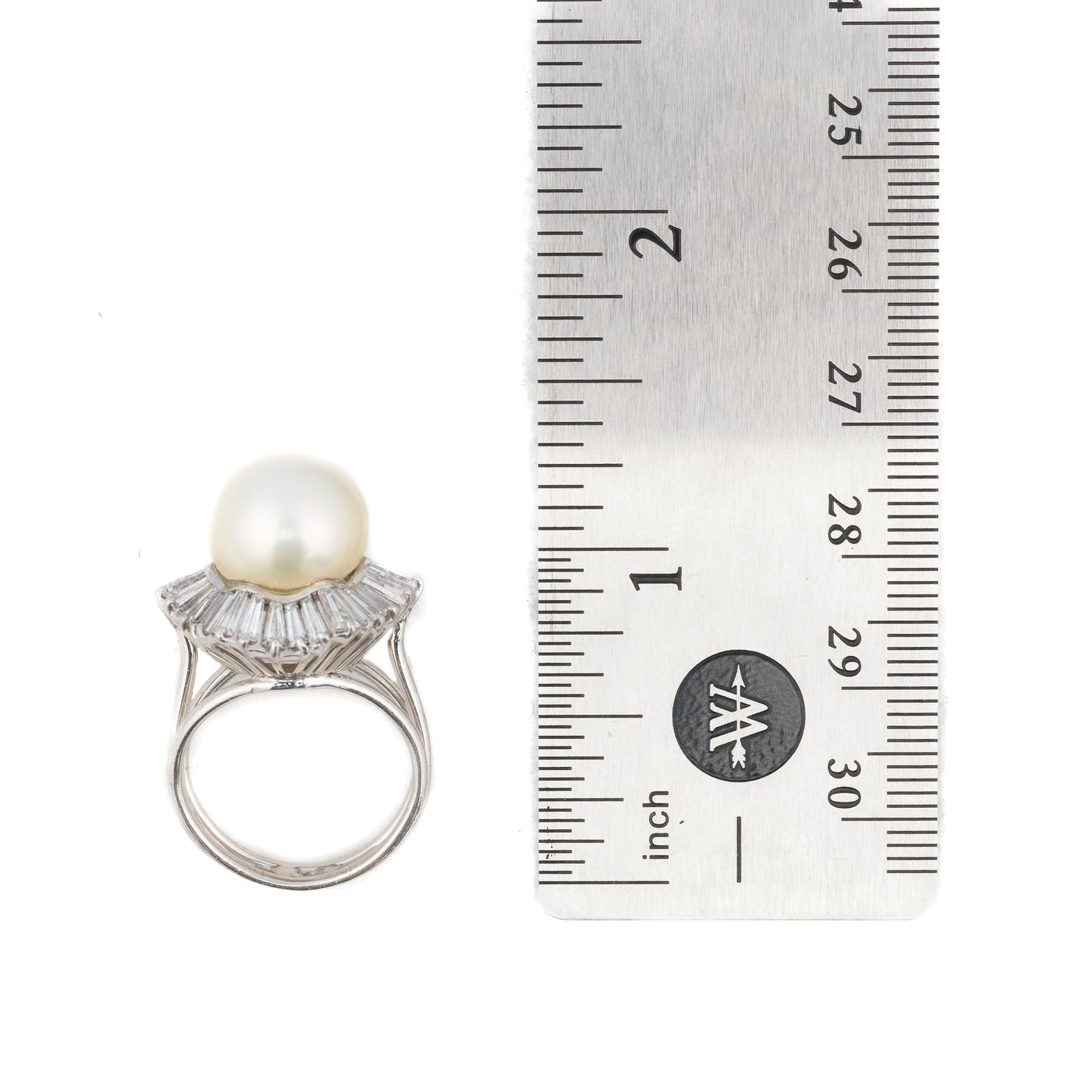 Vintage Baguette Diamond Halo and Pearl Cocktail Ring
