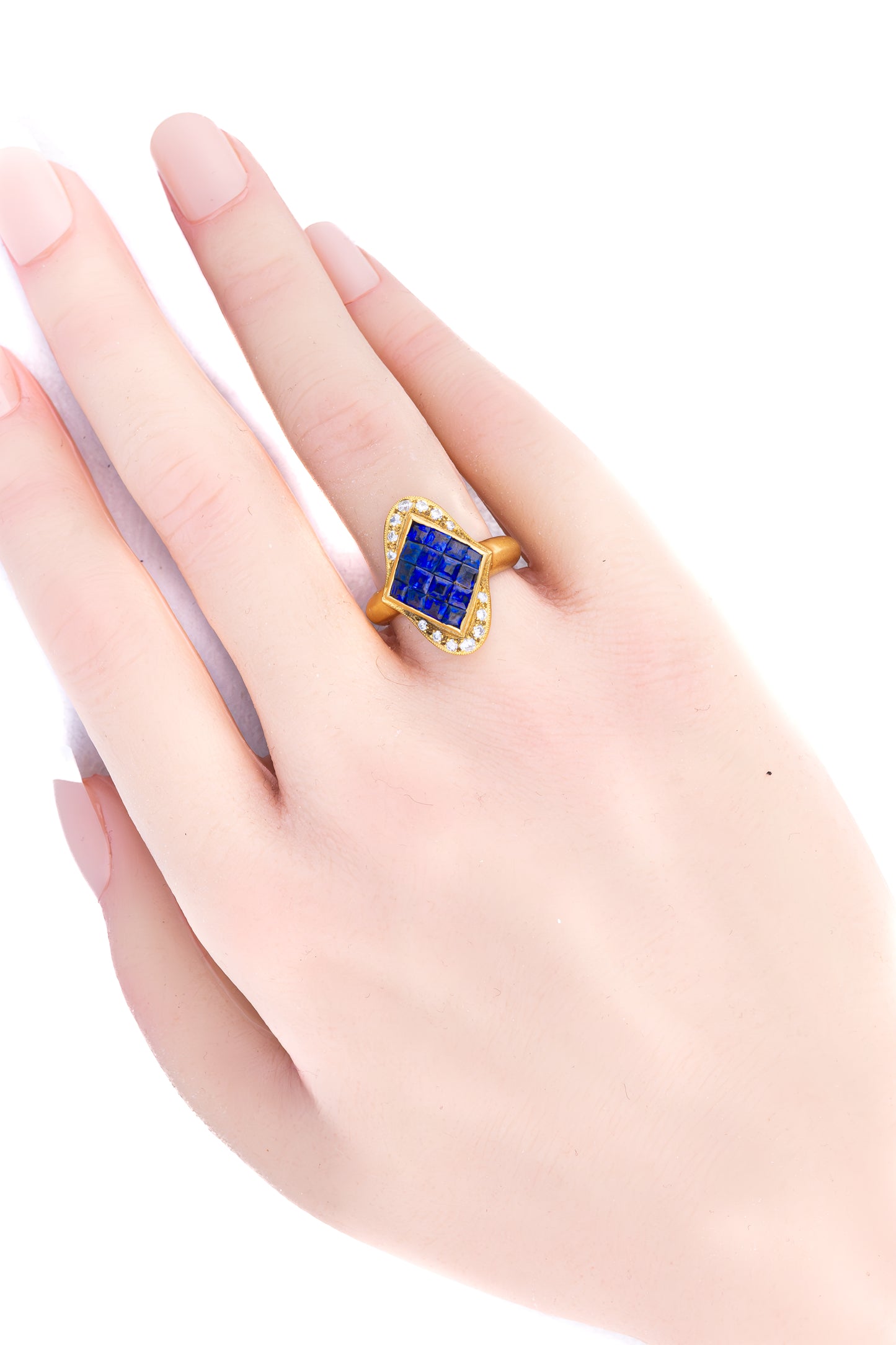 Vintage Princess Cut Sapphire and Diamond Gold Ring