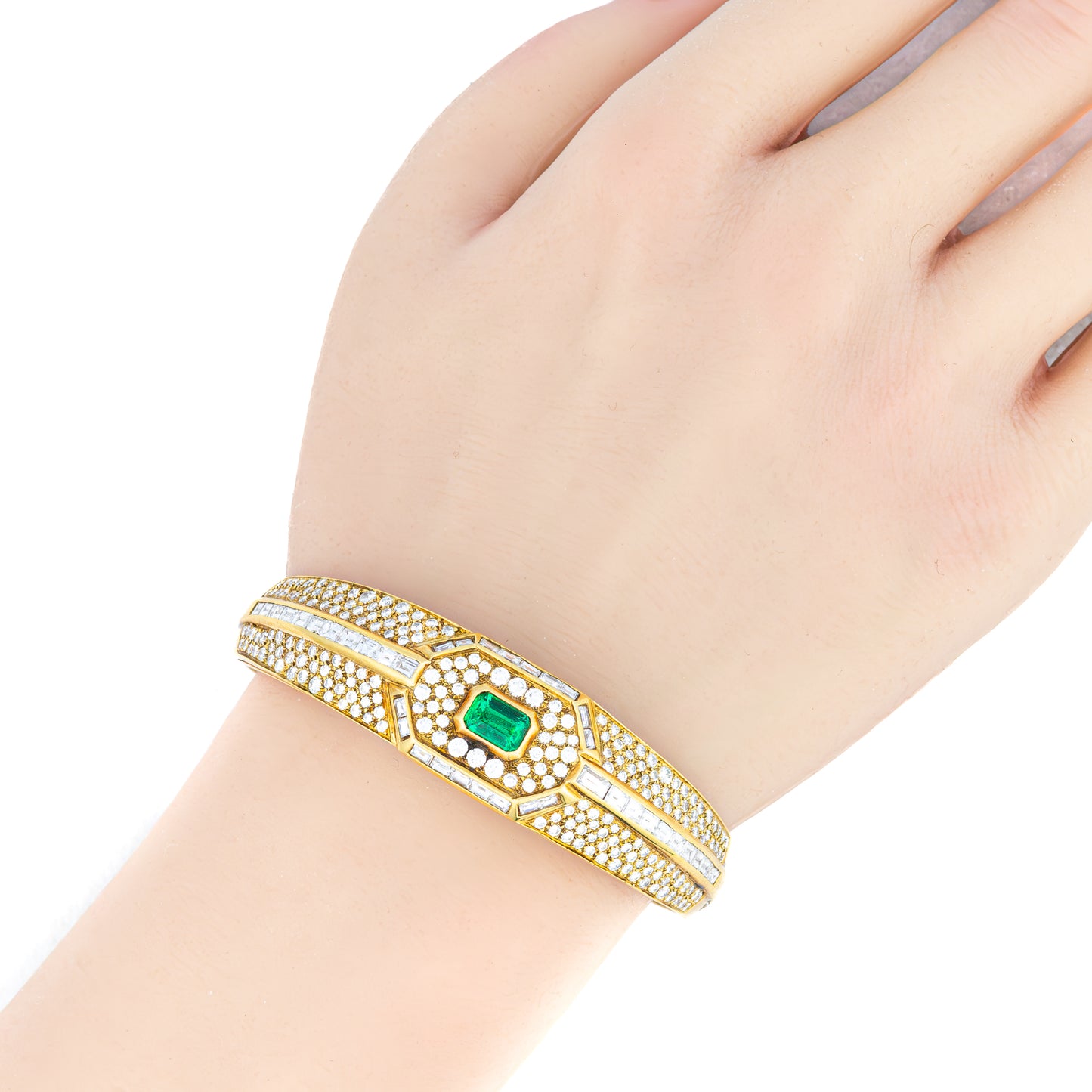 Diamond & Emerald Gold Bangle