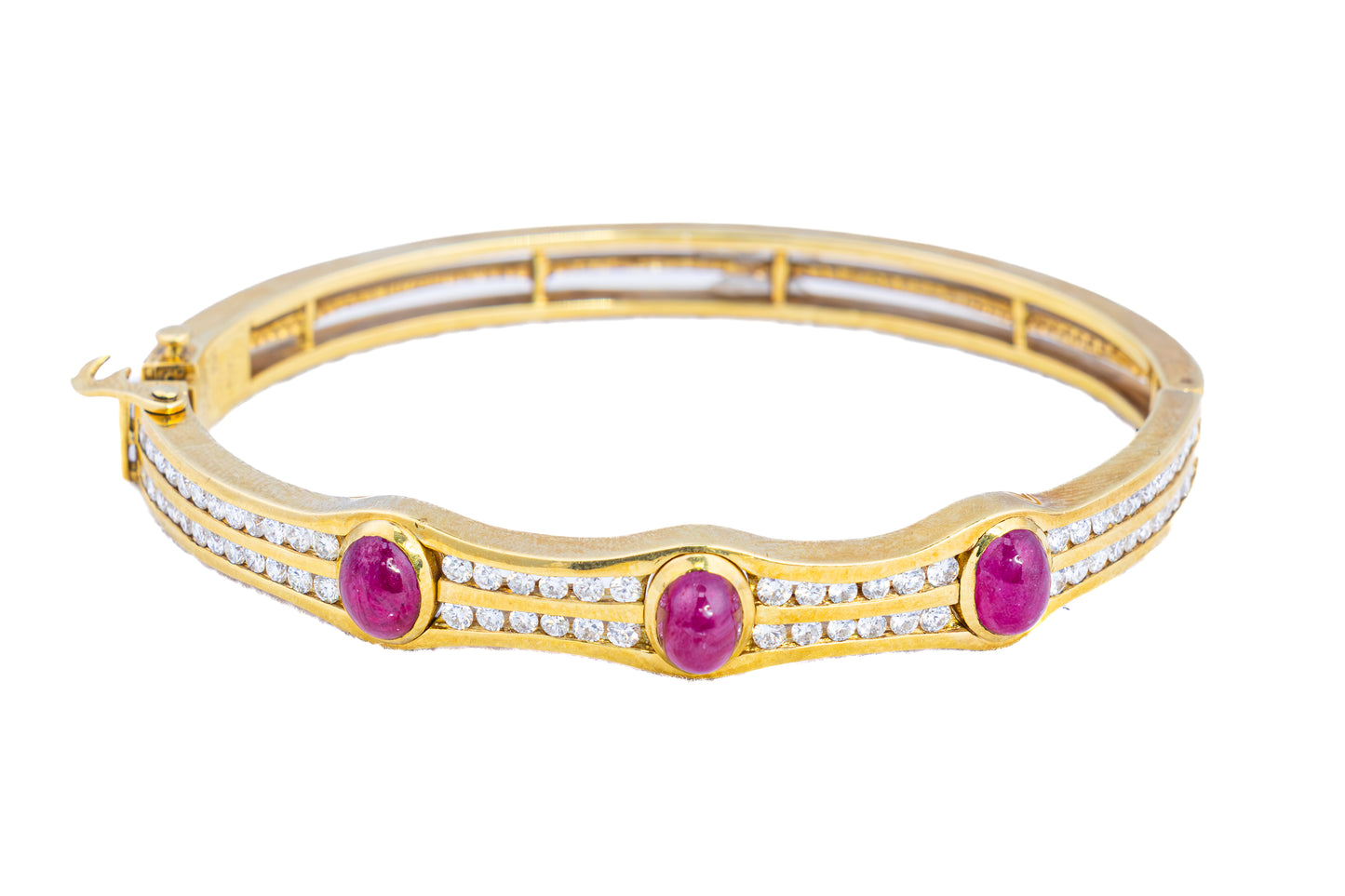 Cabochon Ruby & Diamond Gold Bangle