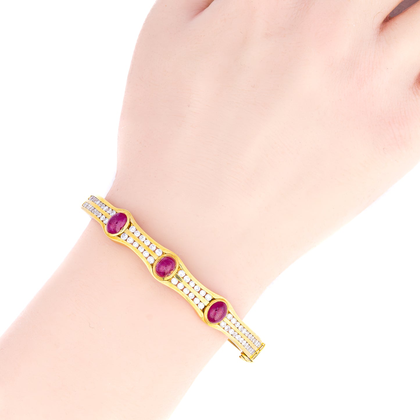 Cabochon Ruby & Diamond Gold Bangle