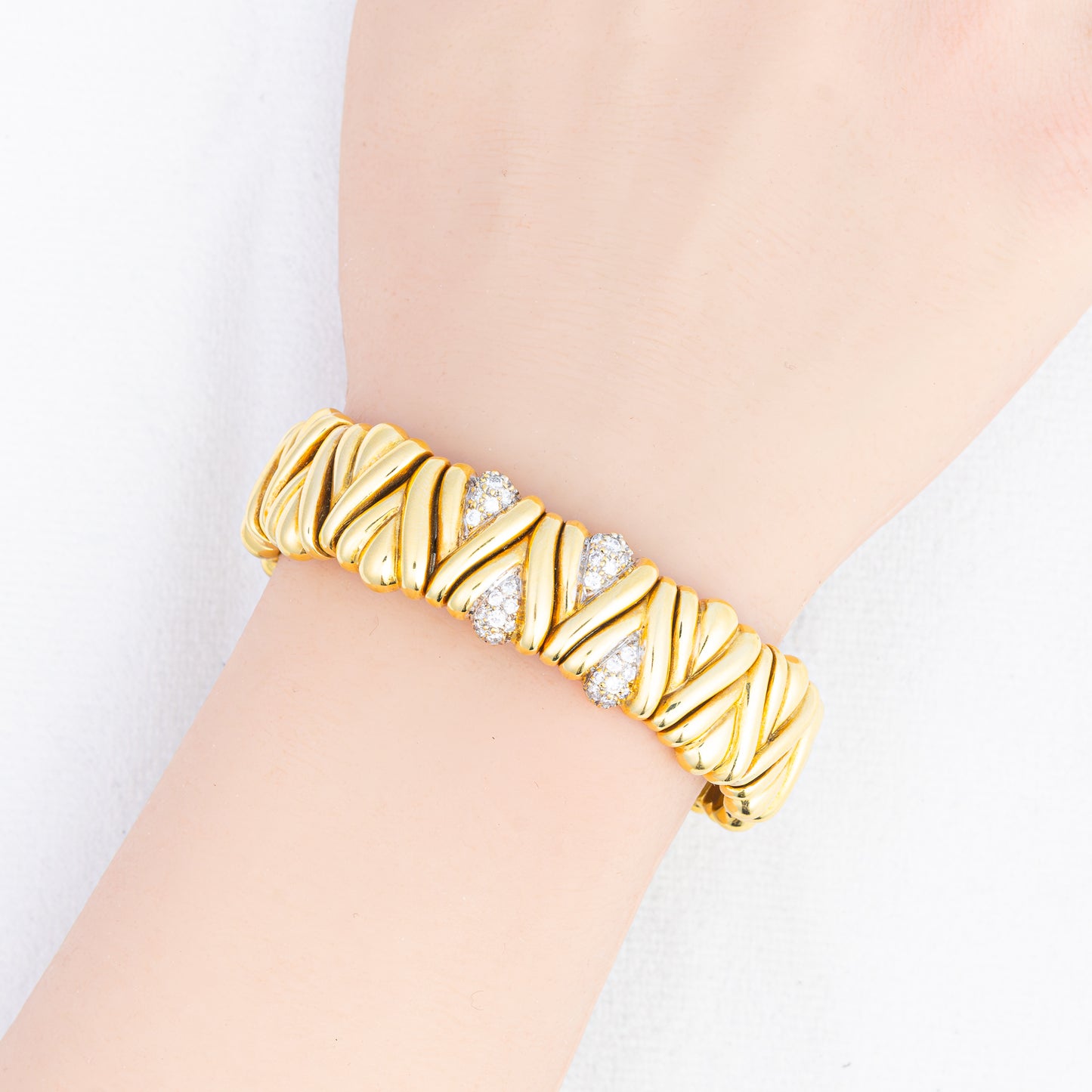 Vintage 18K Gold and Diamond Crossover Cuff Bracelet