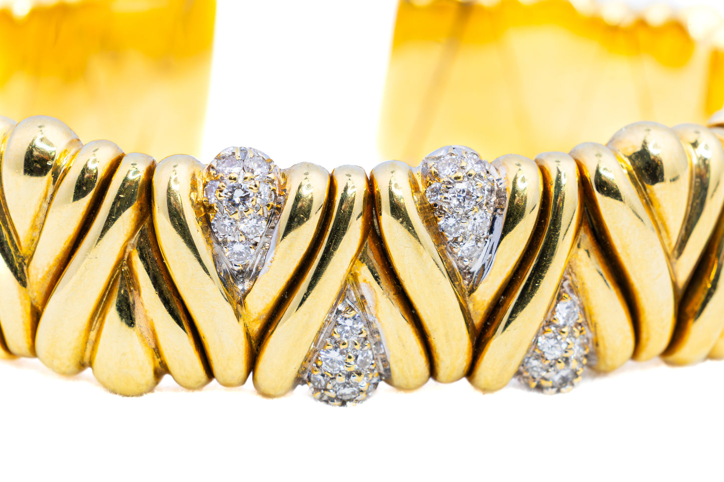 Vintage 18K Gold and Diamond Crossover Cuff Bracelet