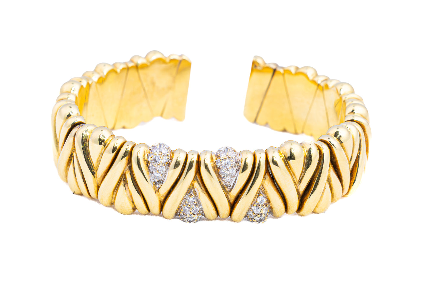 Vintage 18K Gold and Diamond Crossover Cuff Bracelet