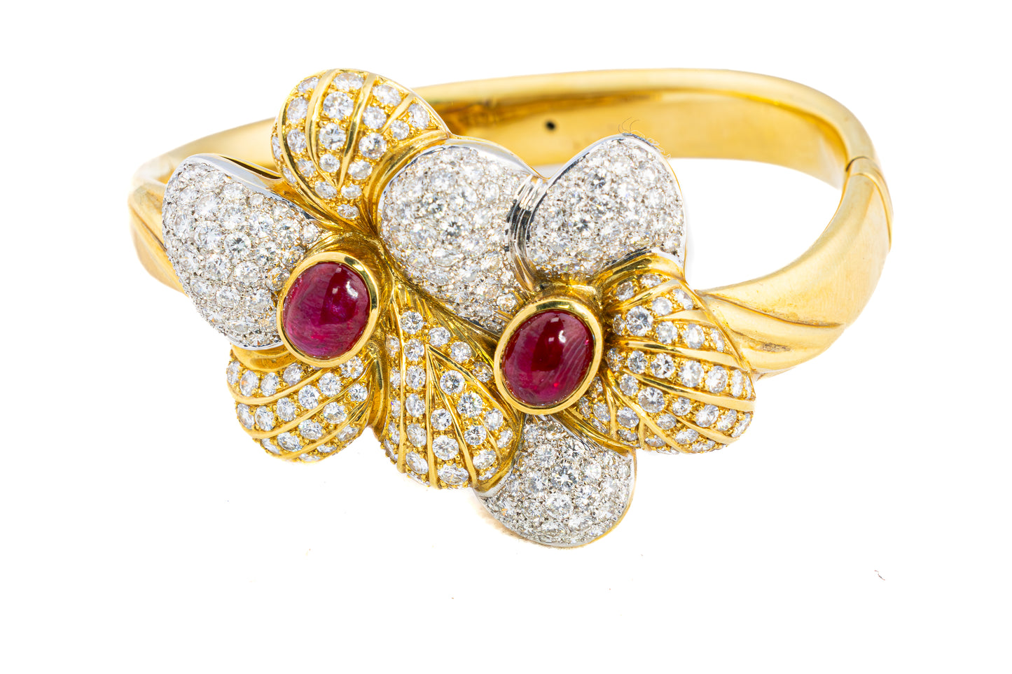 Ruby and Diamond Gold Bangle Bracelet