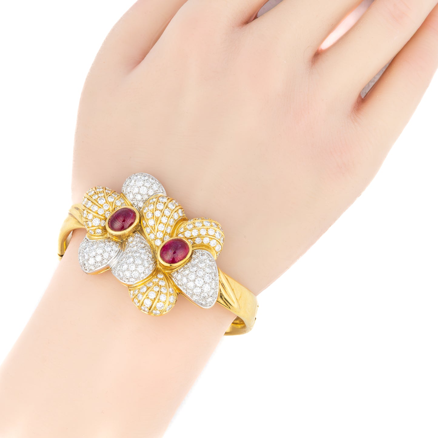 Ruby and Diamond Gold Bangle Bracelet