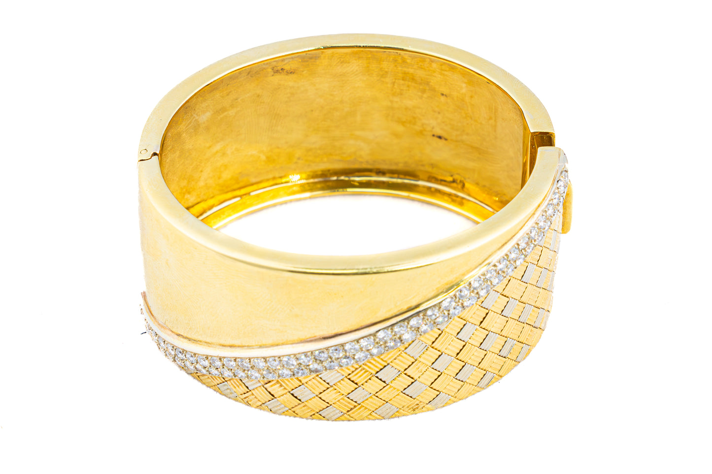 Vintage Two-Tone Diamond Woven Gold Bangle Bracelet