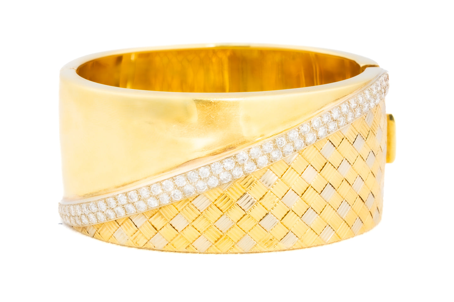 Vintage Two-Tone Diamond Woven Gold Bangle Bracelet