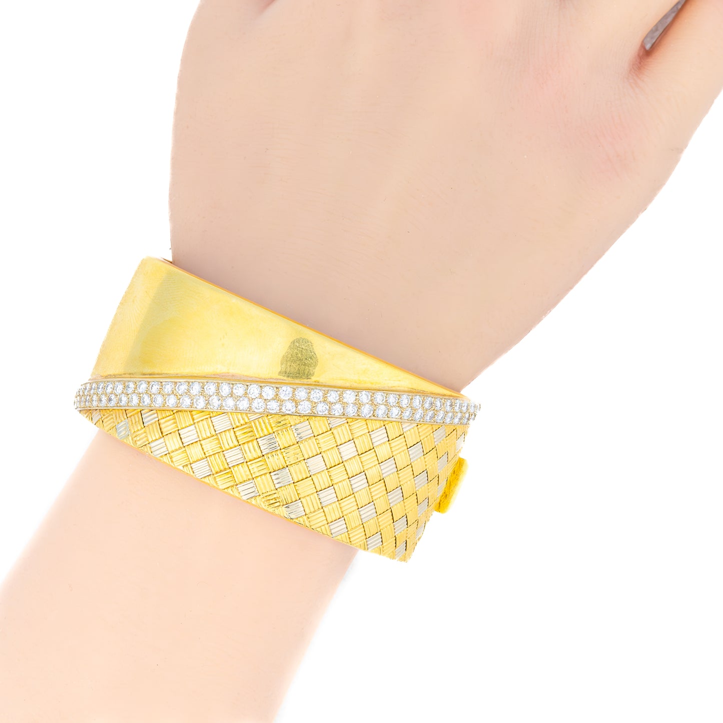 Vintage Two-Tone Diamond Woven Gold Bangle Bracelet