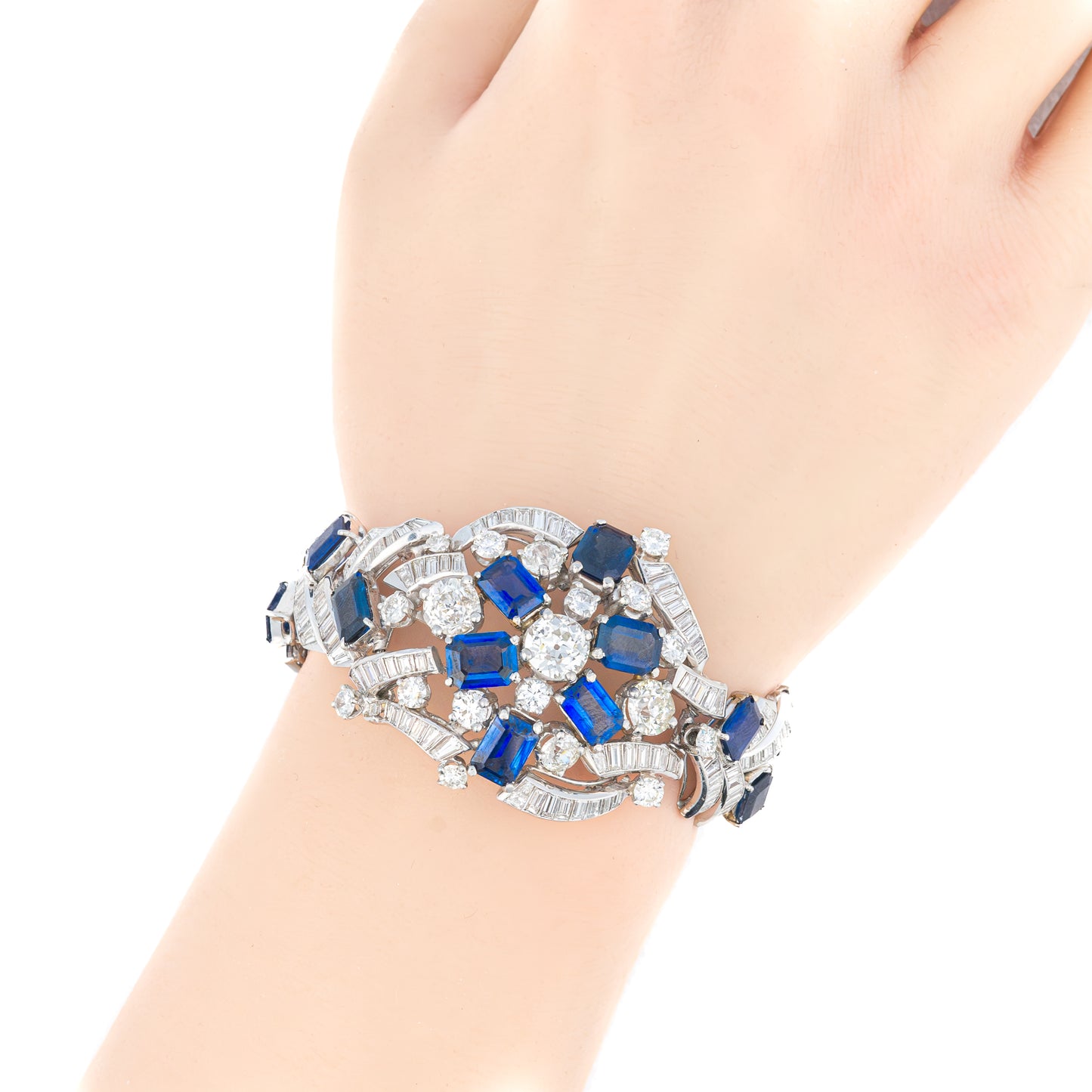 Diamond and Sapphire Floral Platinum Bracelet