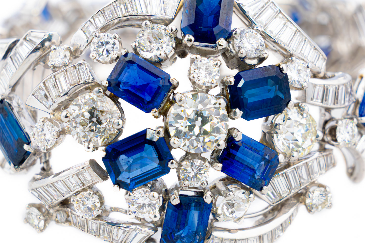 Diamond and Sapphire Floral Platinum Bracelet