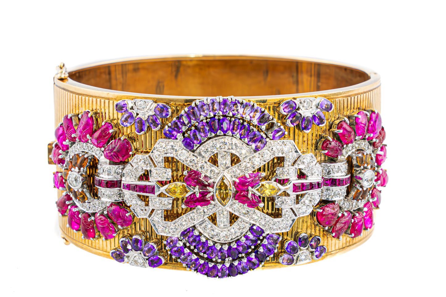 Multi-Gemstone & Diamond Platinum Gold Bangle Bracelet