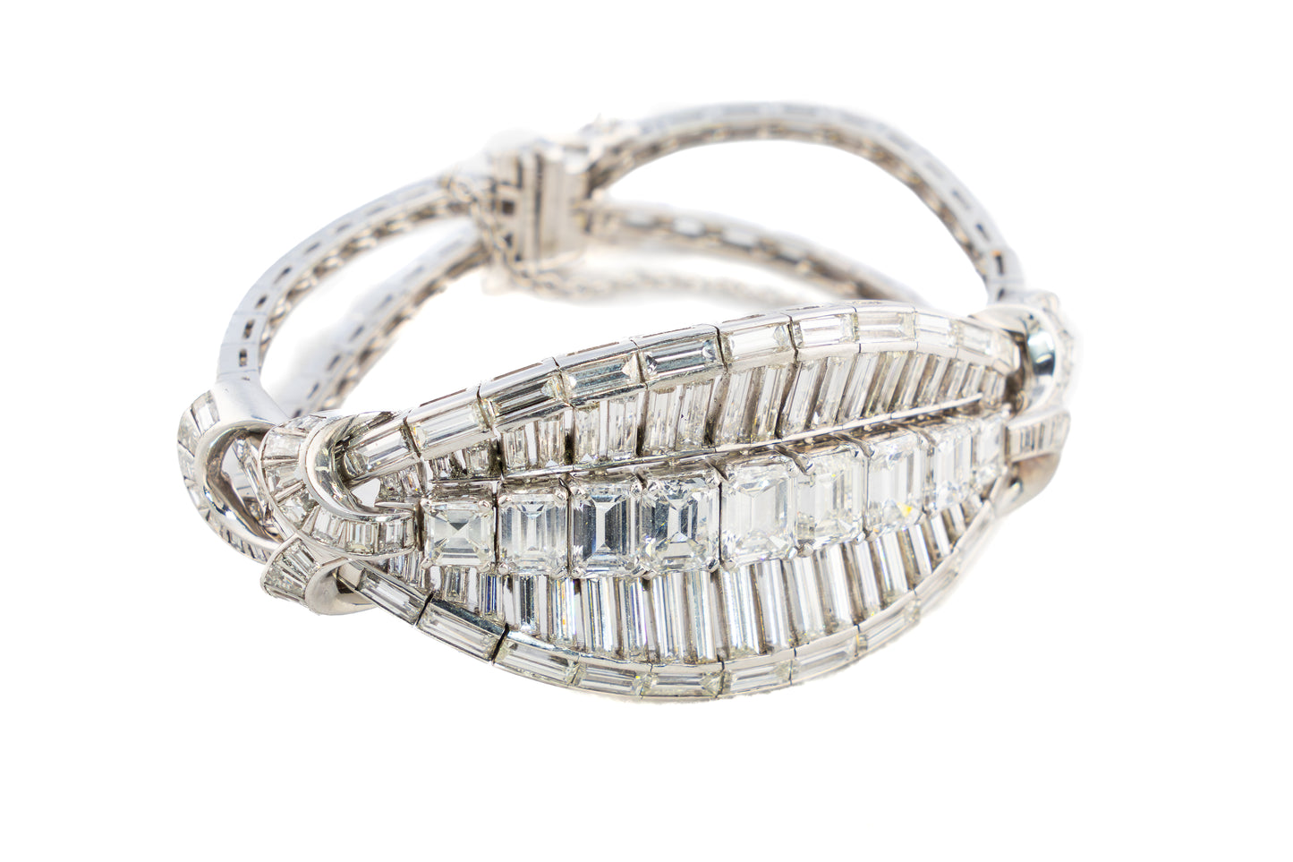 Emerald-Cut and Baguette Diamonds Platinum Bracelet