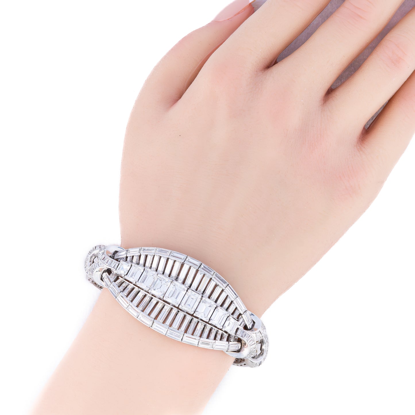Emerald-Cut and Baguette Diamonds Platinum Bracelet