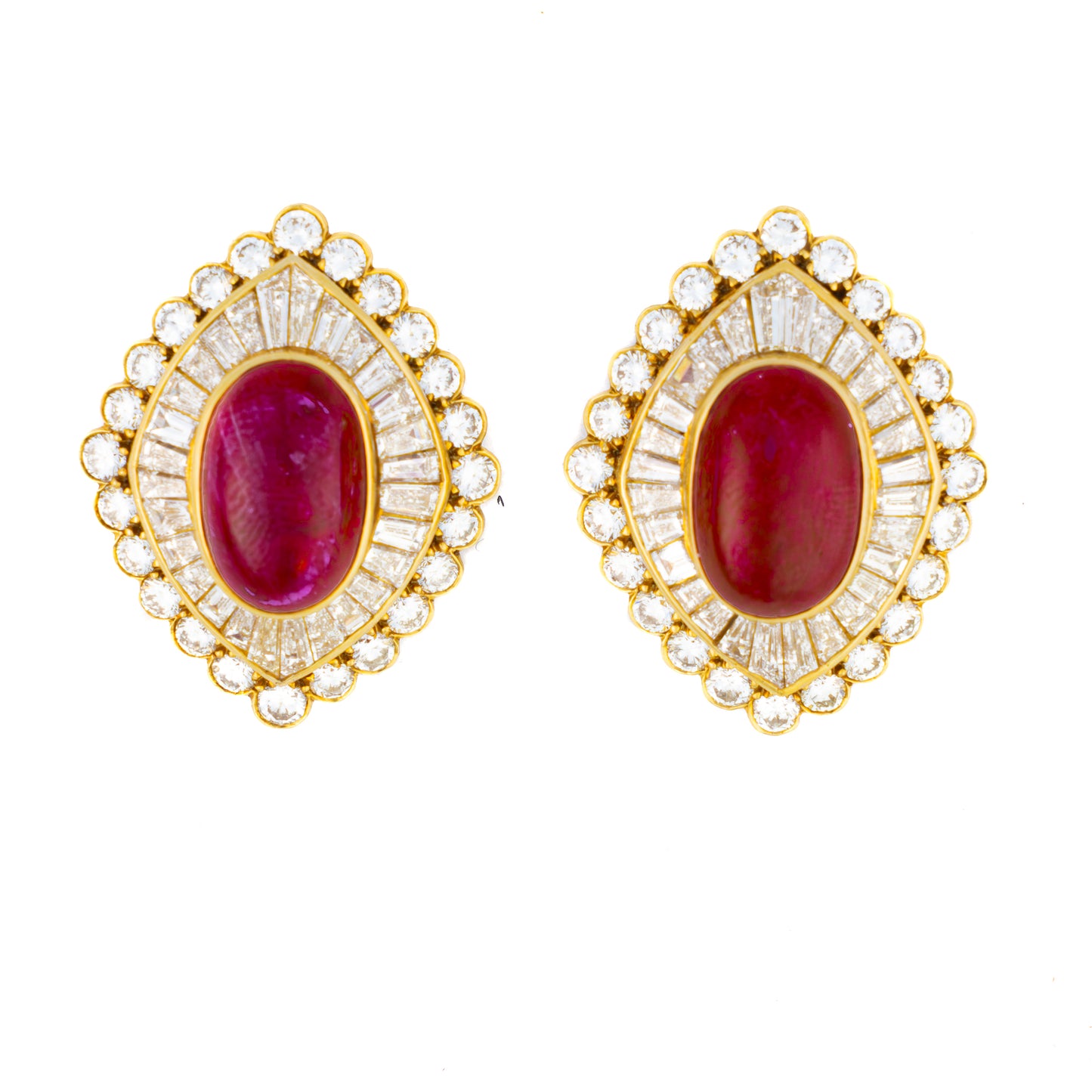 Van Cleef & Arpels Cabochon Ruby & Diamond Clip on Earrings