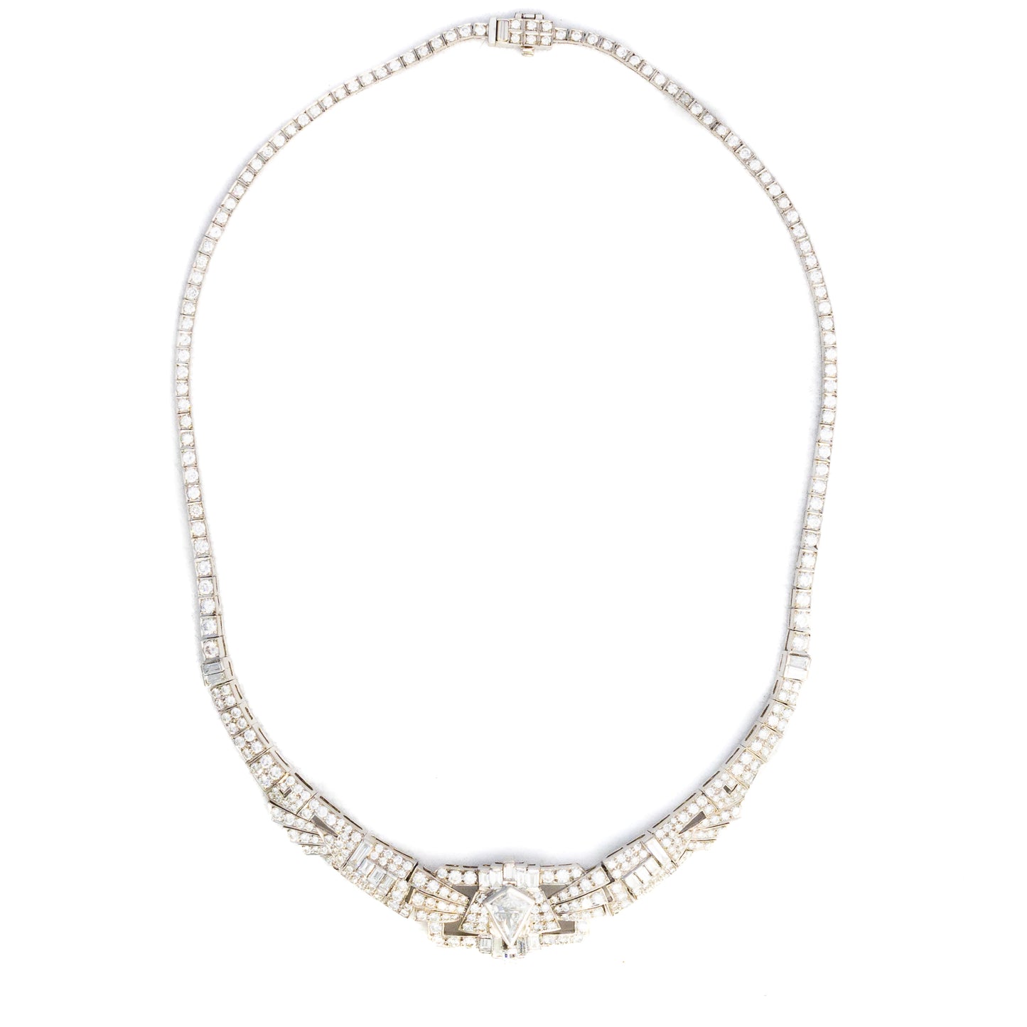 Art Deco Diamond Necklace with Kite-Shaped Center Diamond