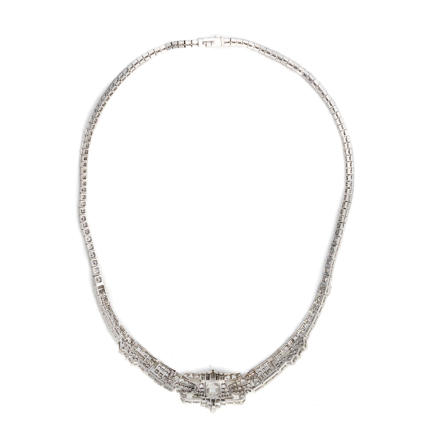 Art Deco Diamond Necklace with Kite-Shaped Center Diamond