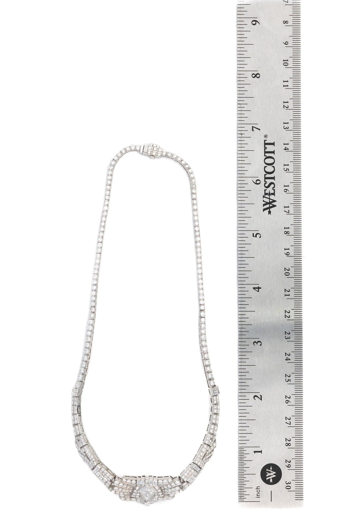 Art Deco Diamond Necklace with Kite-Shaped Center Diamond