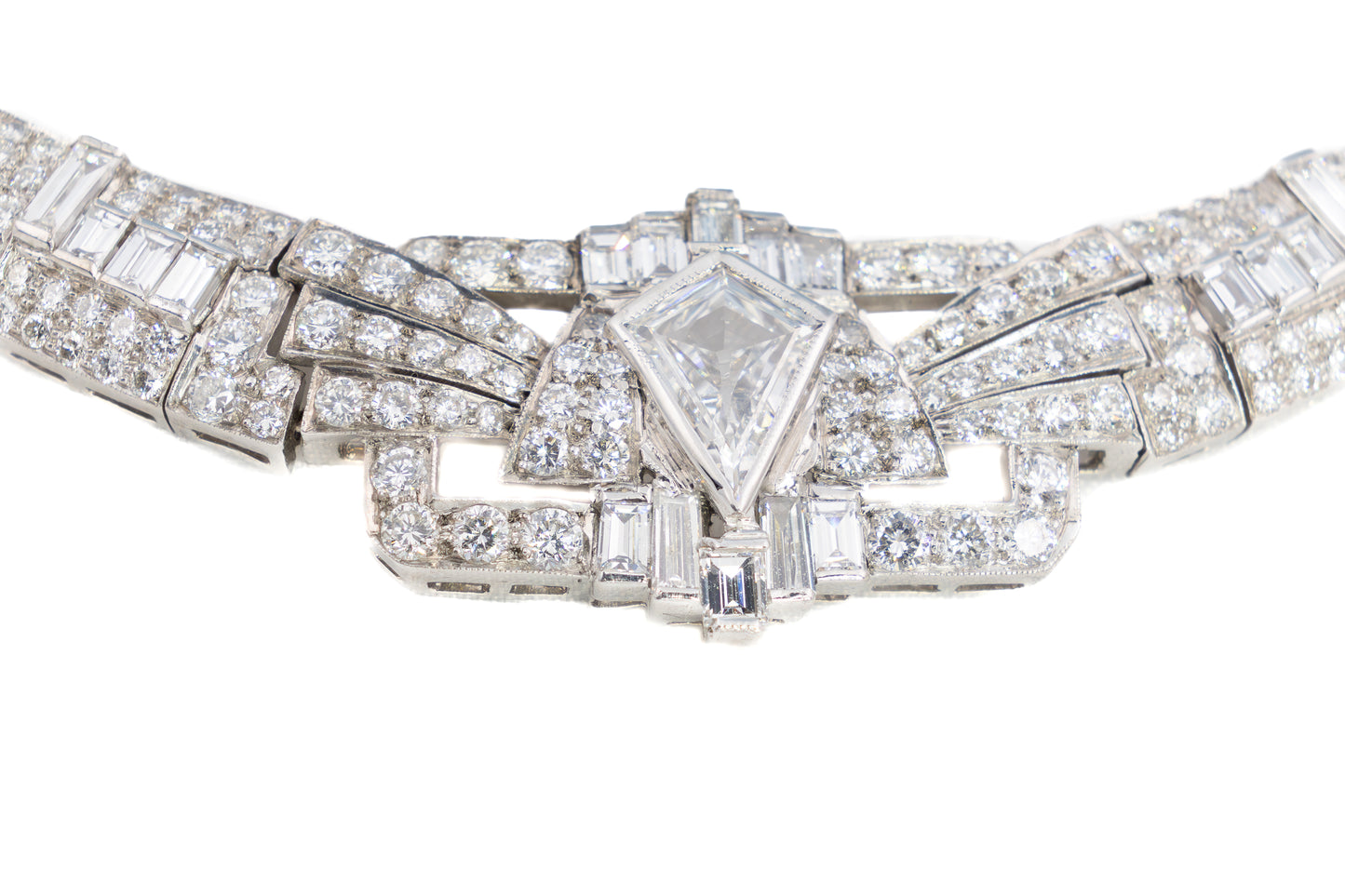Art Deco Diamond Necklace with Kite-Shaped Center Diamond