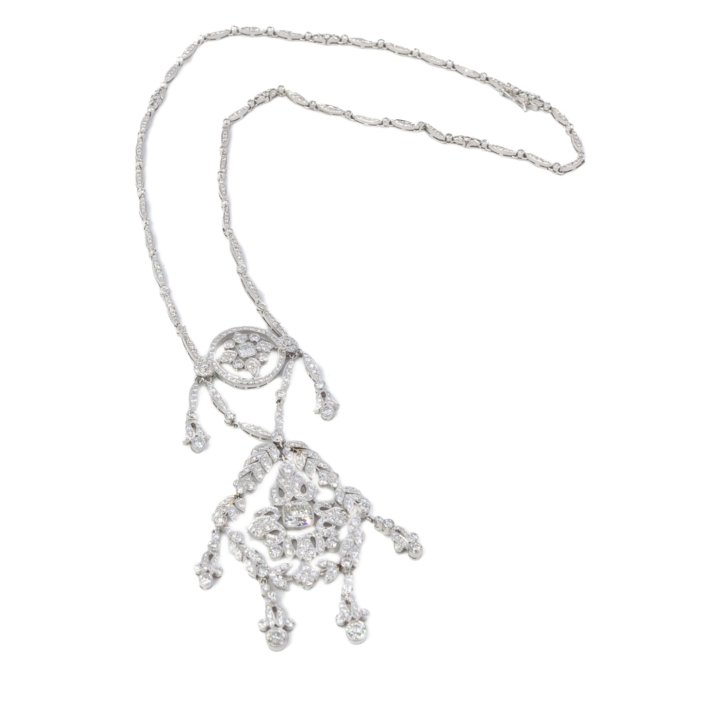 Art Deco Diamond Filigree White Gold Necklace