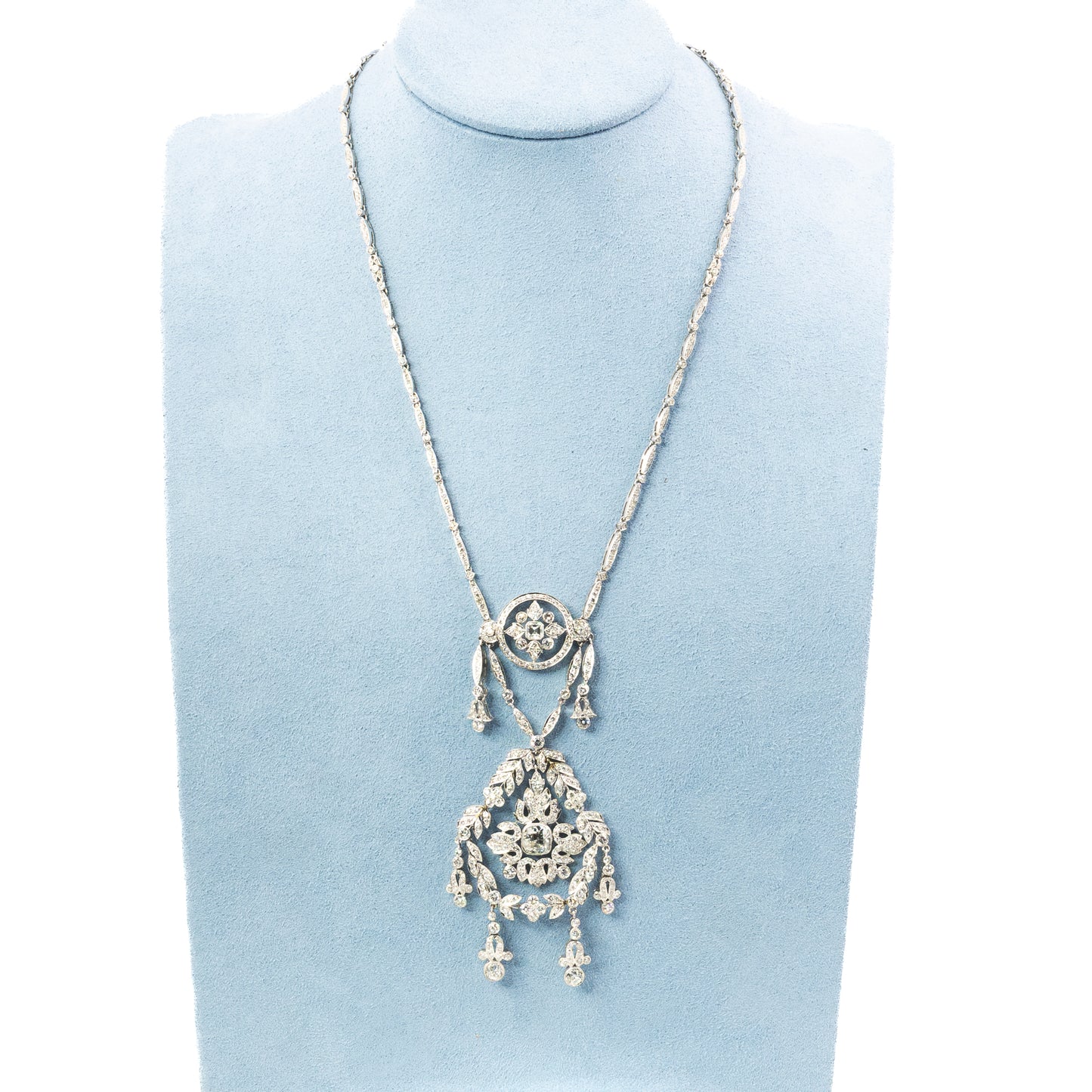 Art Deco Diamond Filigree White Gold Necklace