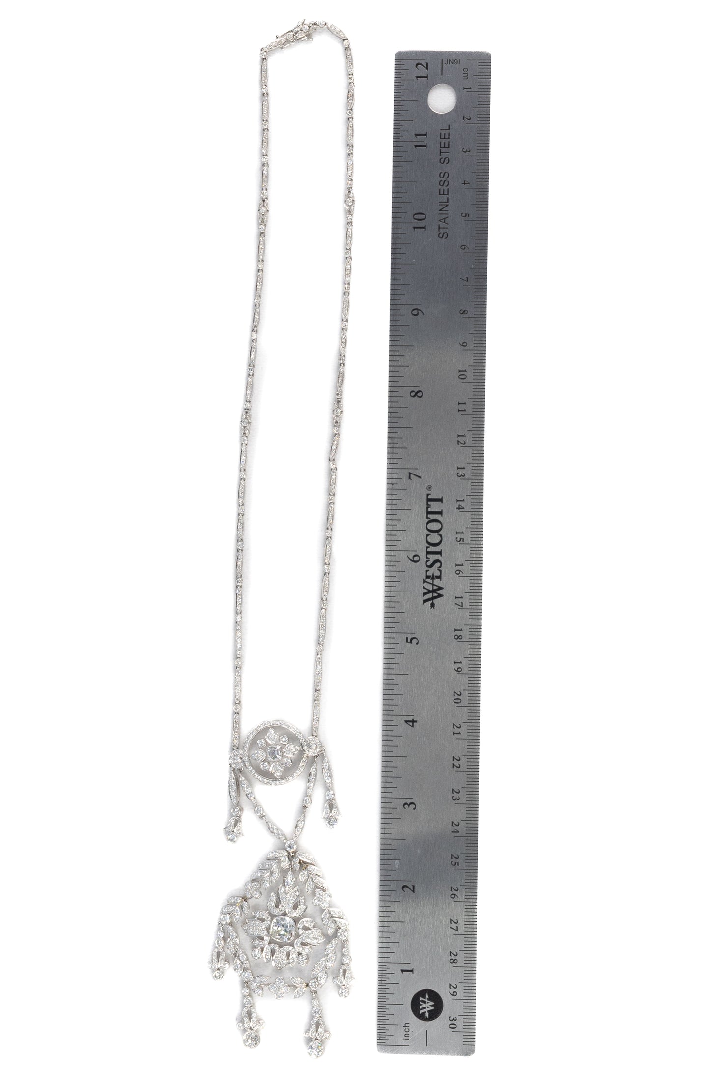 Art Deco Diamond Filigree White Gold Necklace