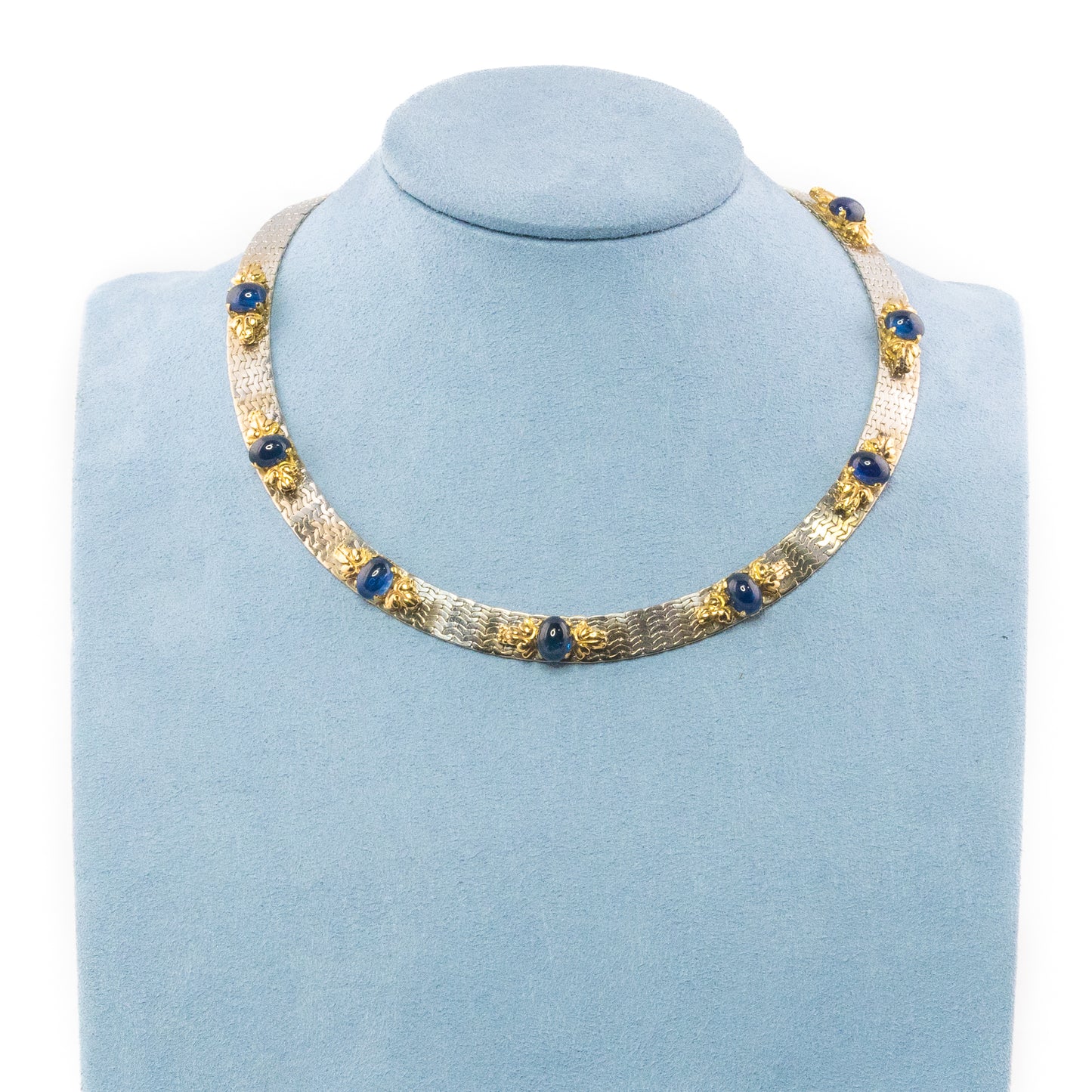 Cabochon Sapphire White and Yellow Gold Necklace