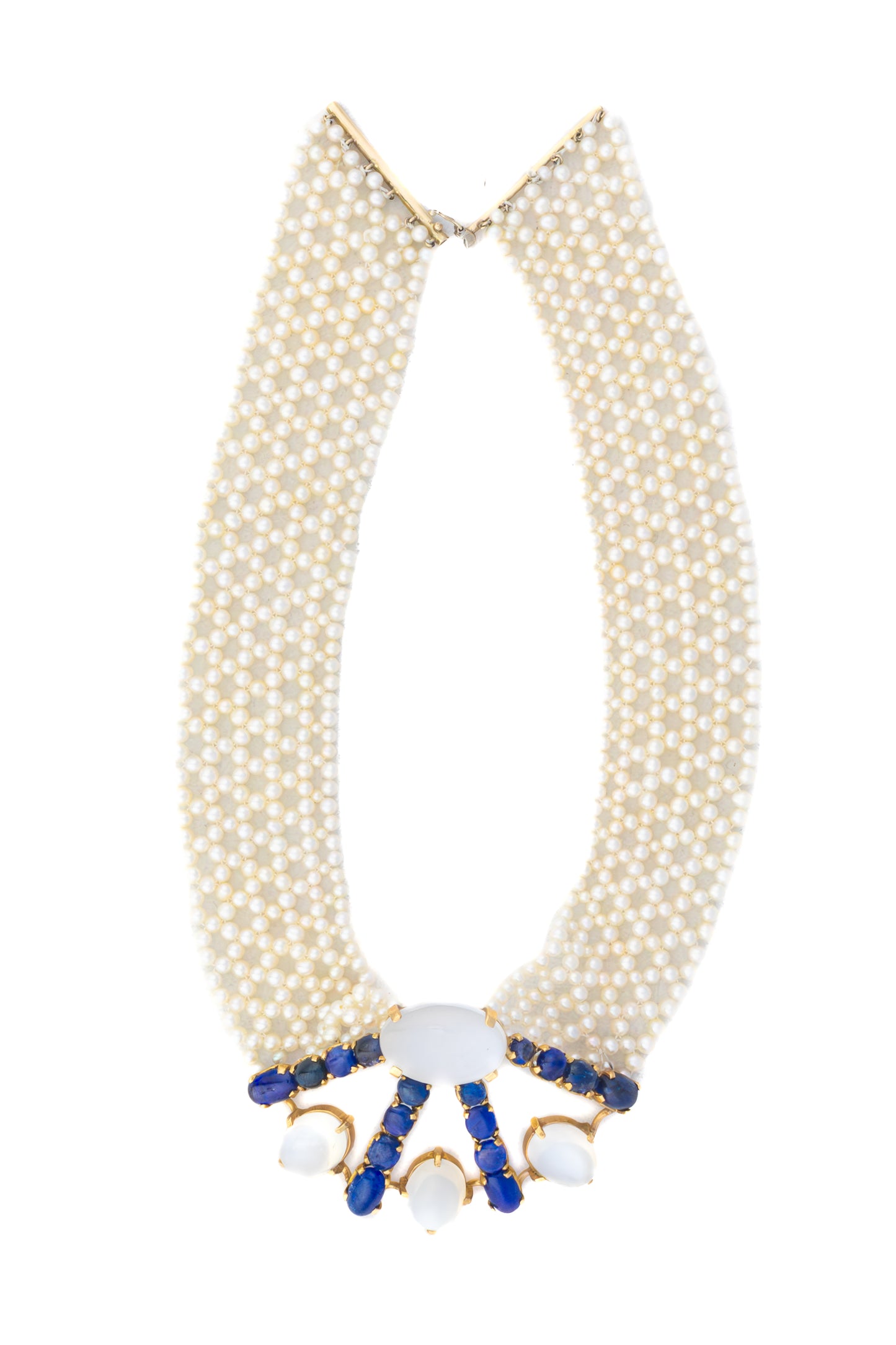 Cabochon Sapphire, Moonstone and Multi Strand Pearl Choker