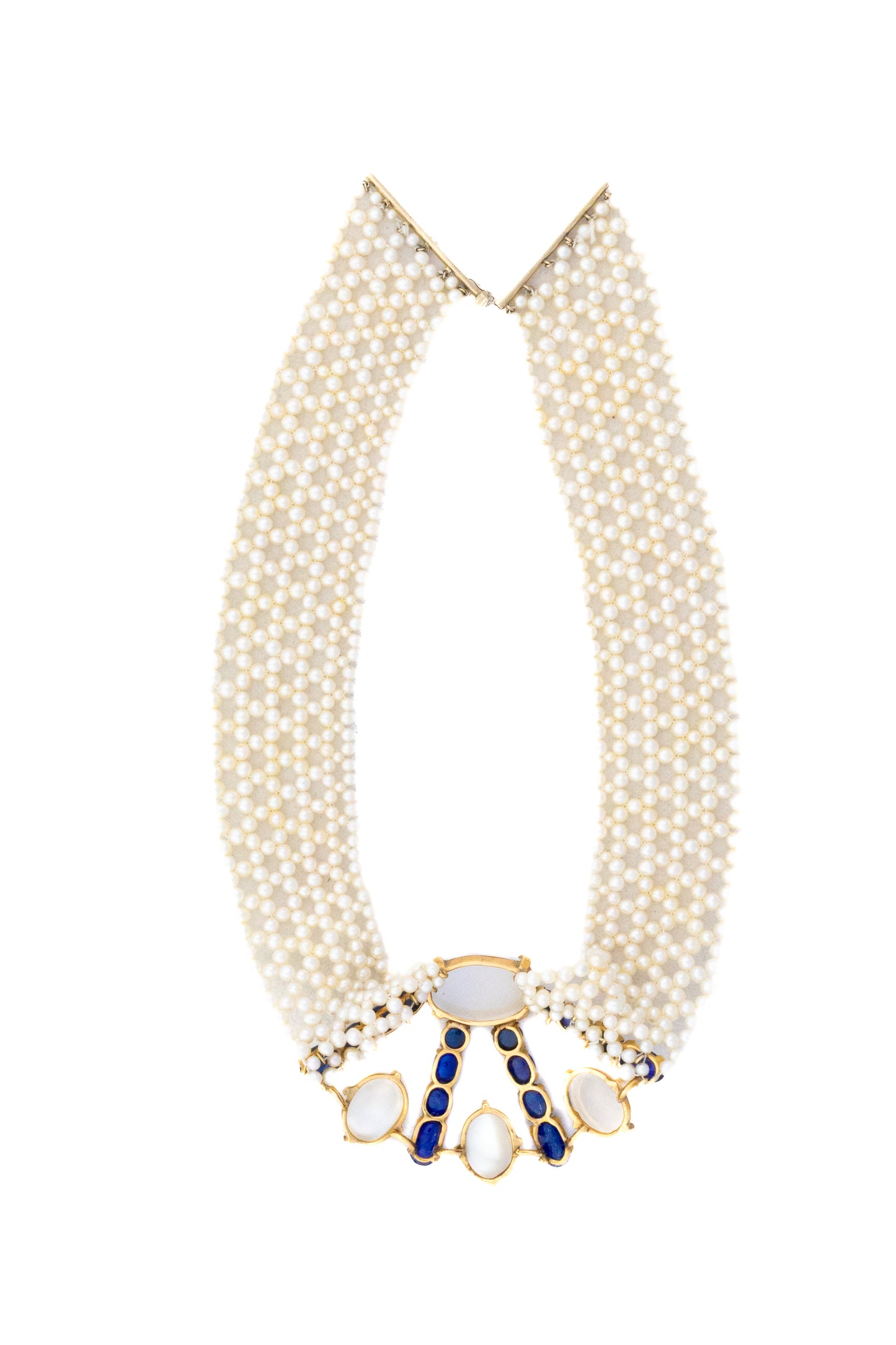 Cabochon Sapphire, Moonstone and Multi Strand Pearl Choker
