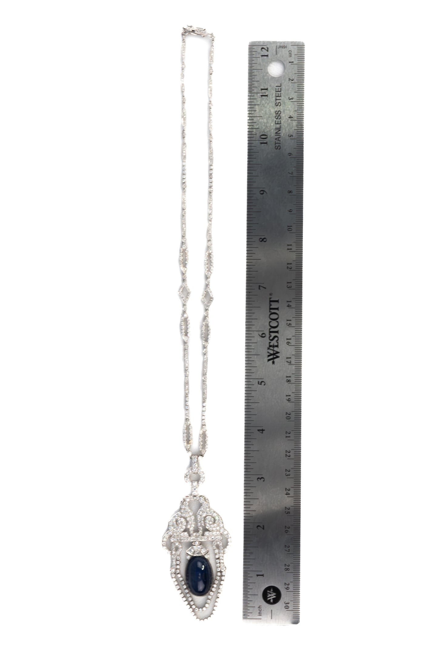 Art Deco Diamond & Cabochon Sapphire Satouir Necklace