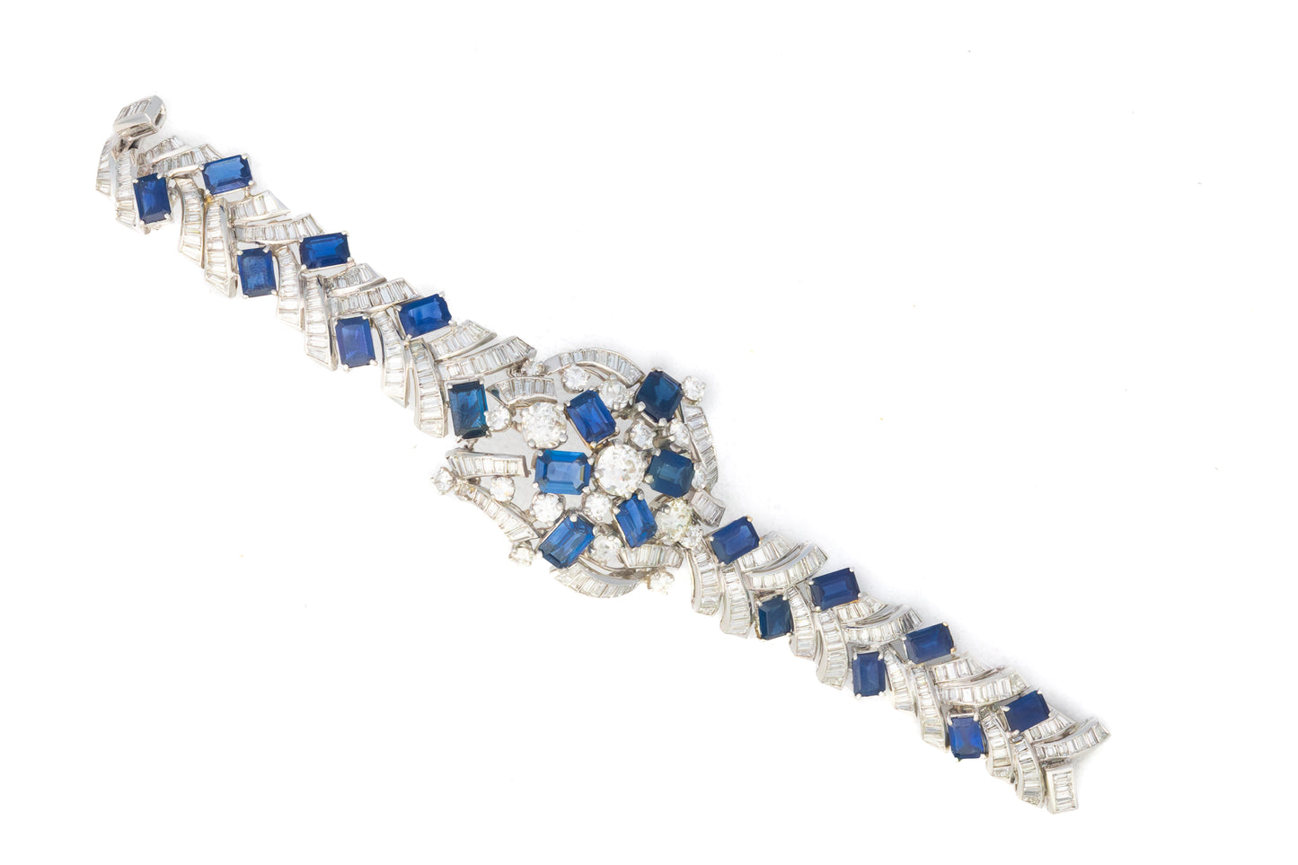 Diamond and Sapphire Floral Platinum Bracelet