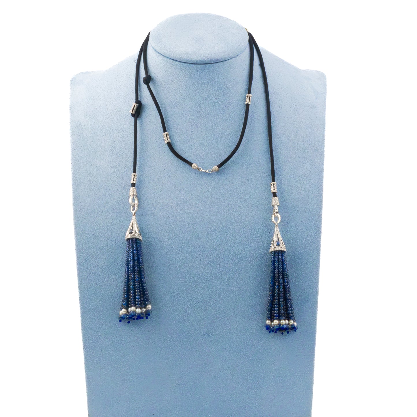 Sapphire and Diamond Tassel Necklace on Silk