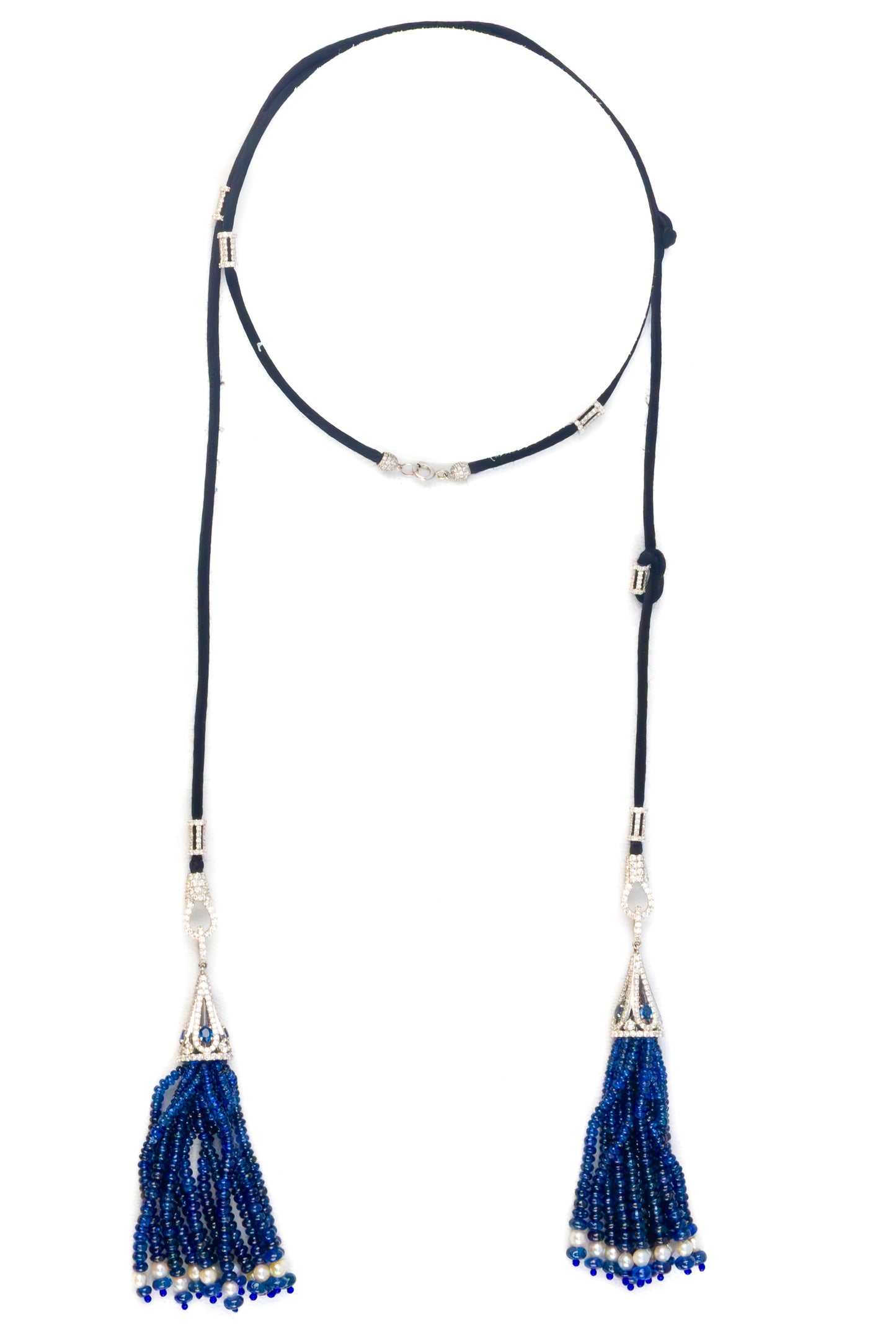 Sapphire and Diamond Tassel Necklace on Silk