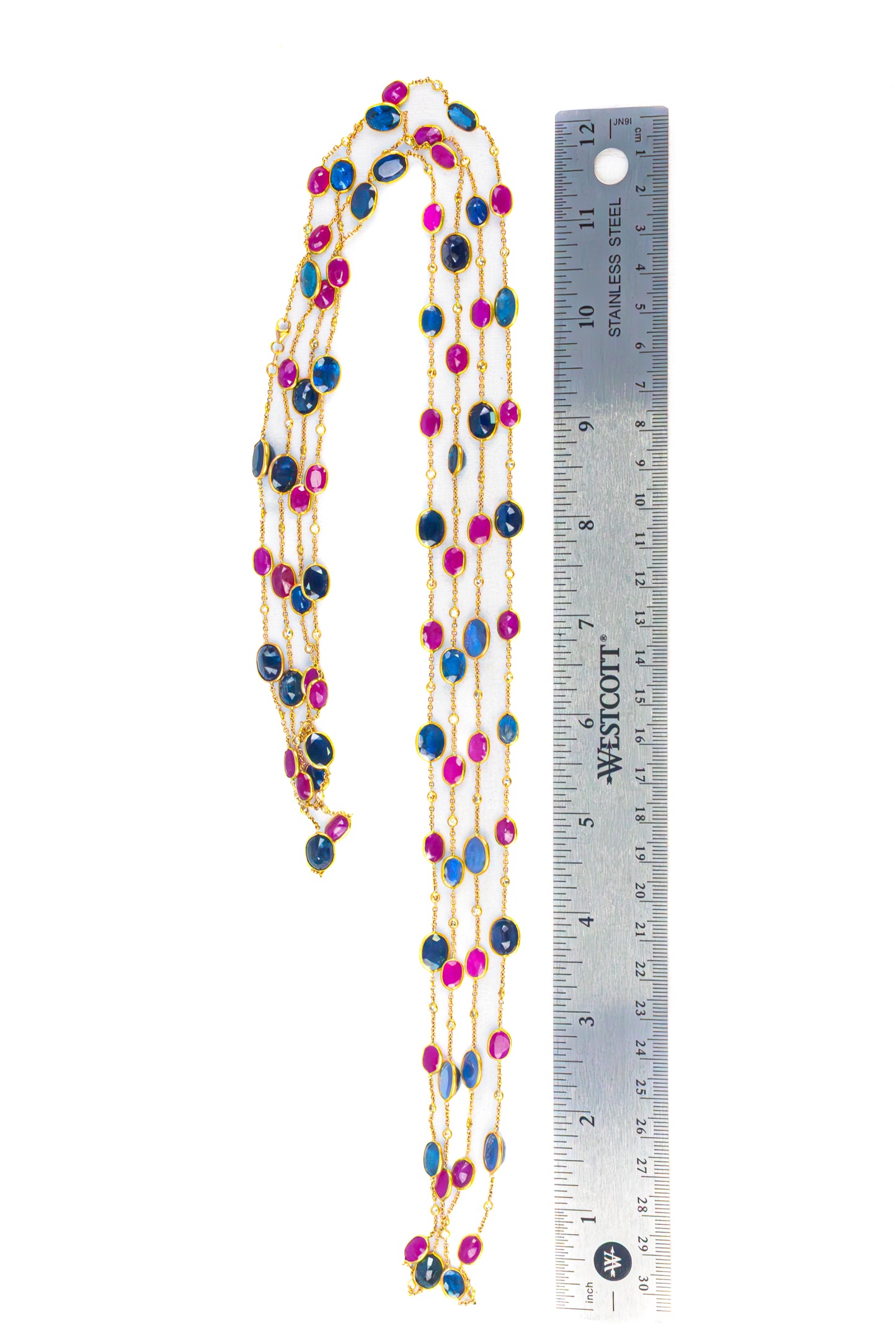 Long Ruby, Sapphire & Diamond By the Yard Necklace