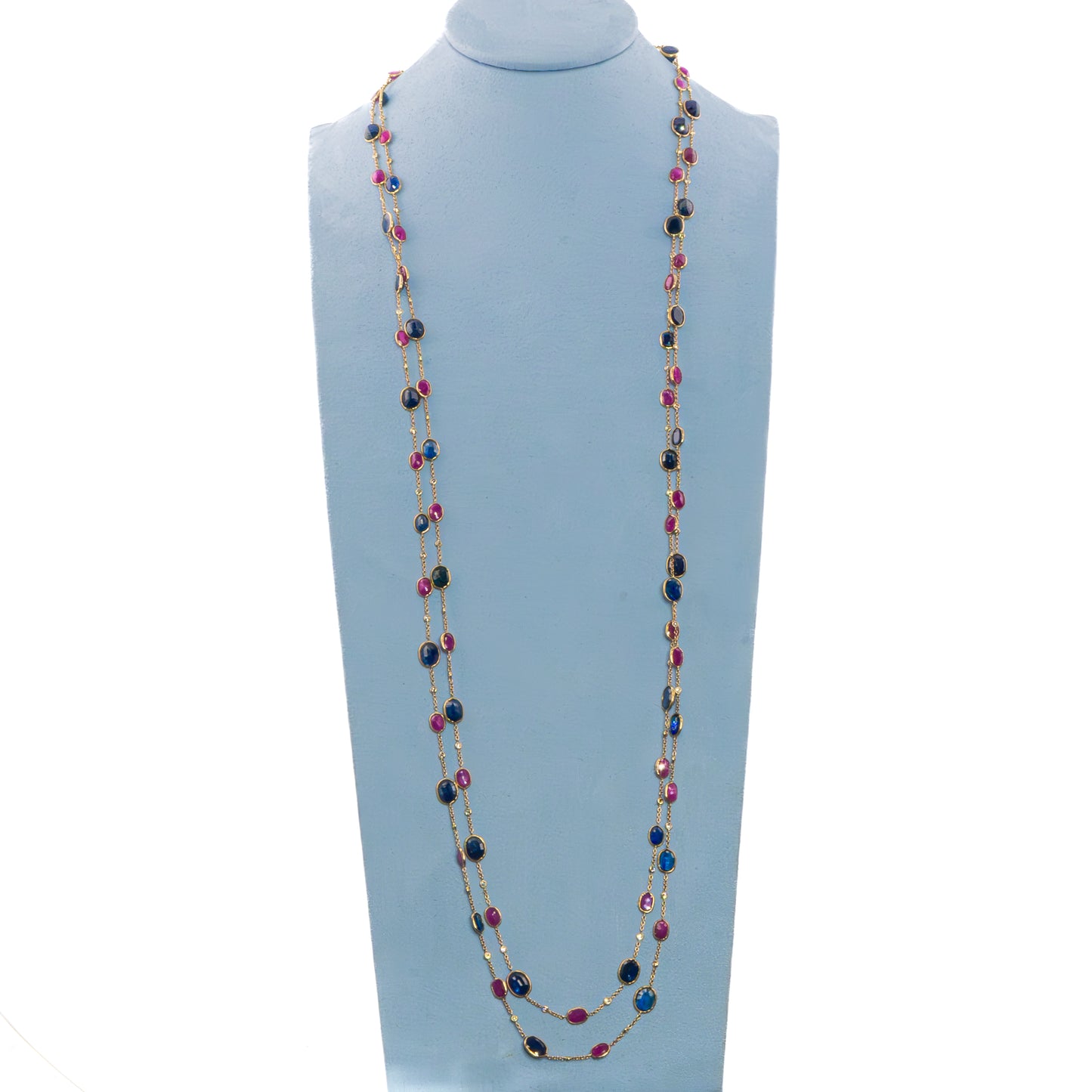 Long Ruby, Sapphire & Diamond By the Yard Necklace