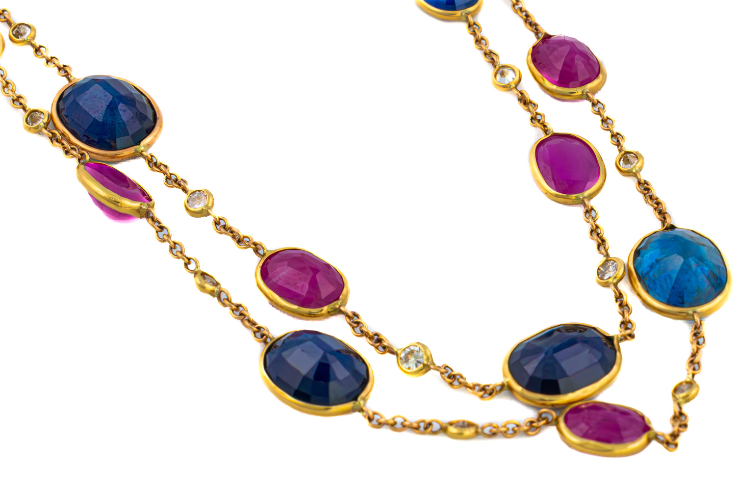 Long Ruby, Sapphire & Diamond By the Yard Necklace