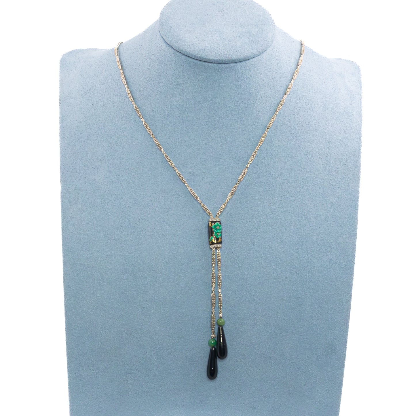 Diamond, Onyx, and Jade Drop Necklace